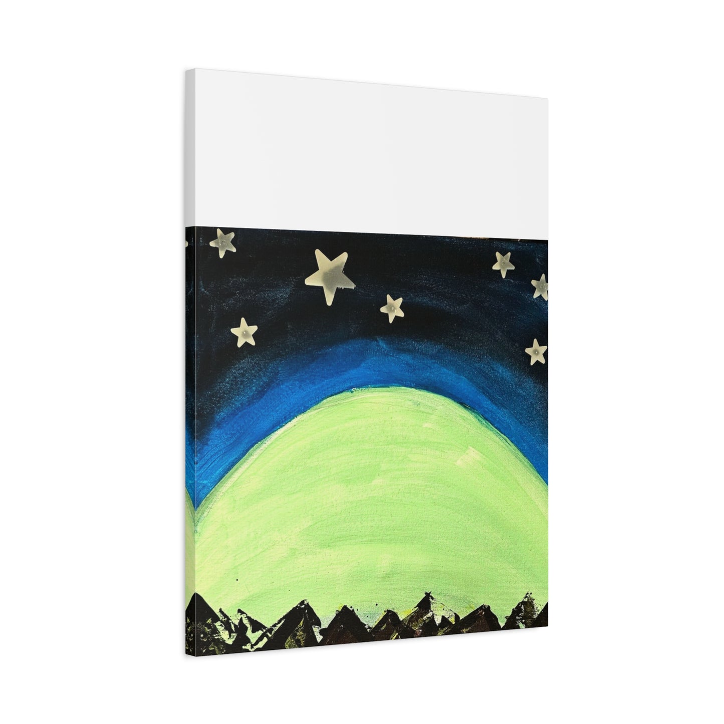 Green Moonrise Canvas Wall Art – Mountain Silhouette Nightscape
