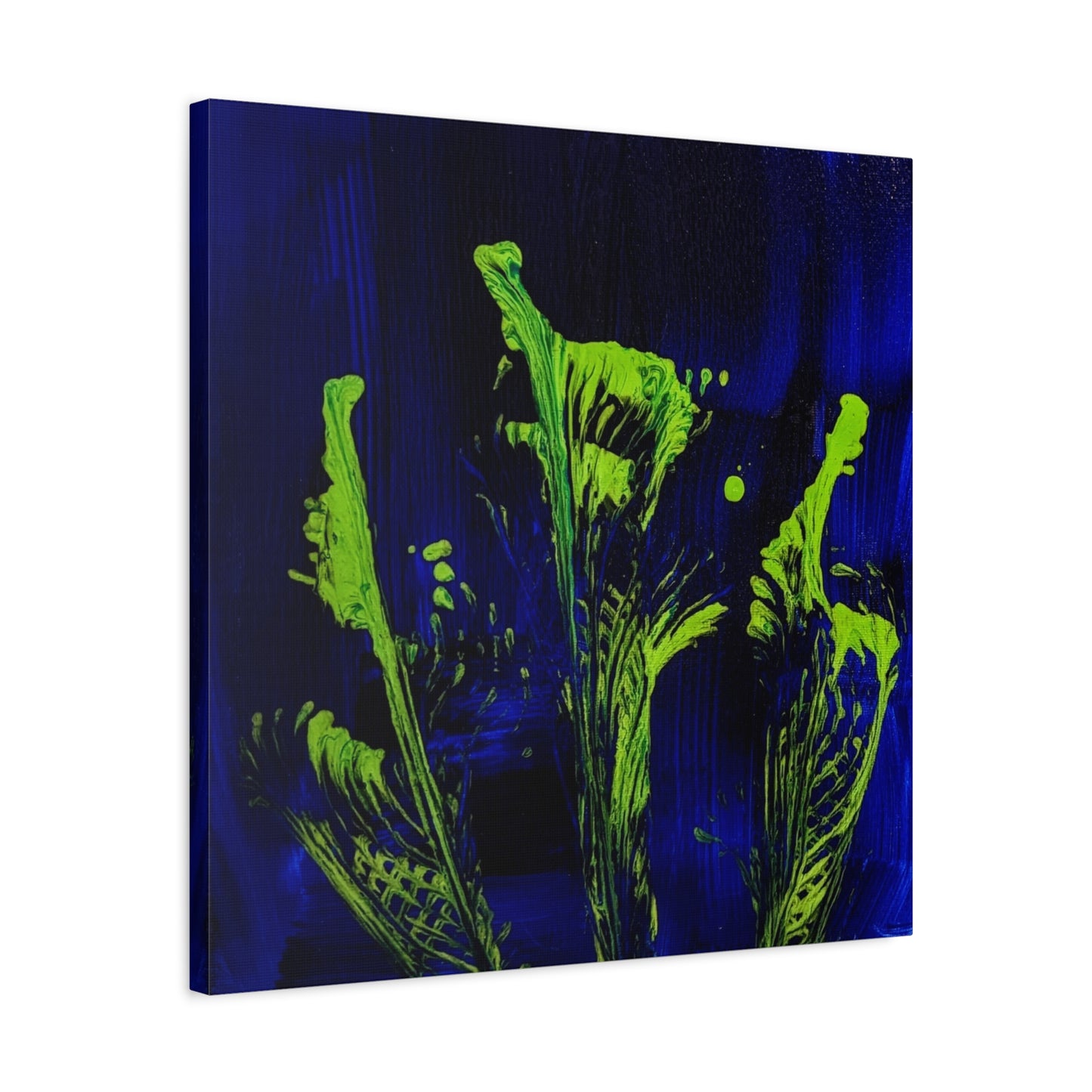 calla_lillies_pt.2 - Neon Floral Abstract Canvas Print — Blue & Lime Stretched Wall Art