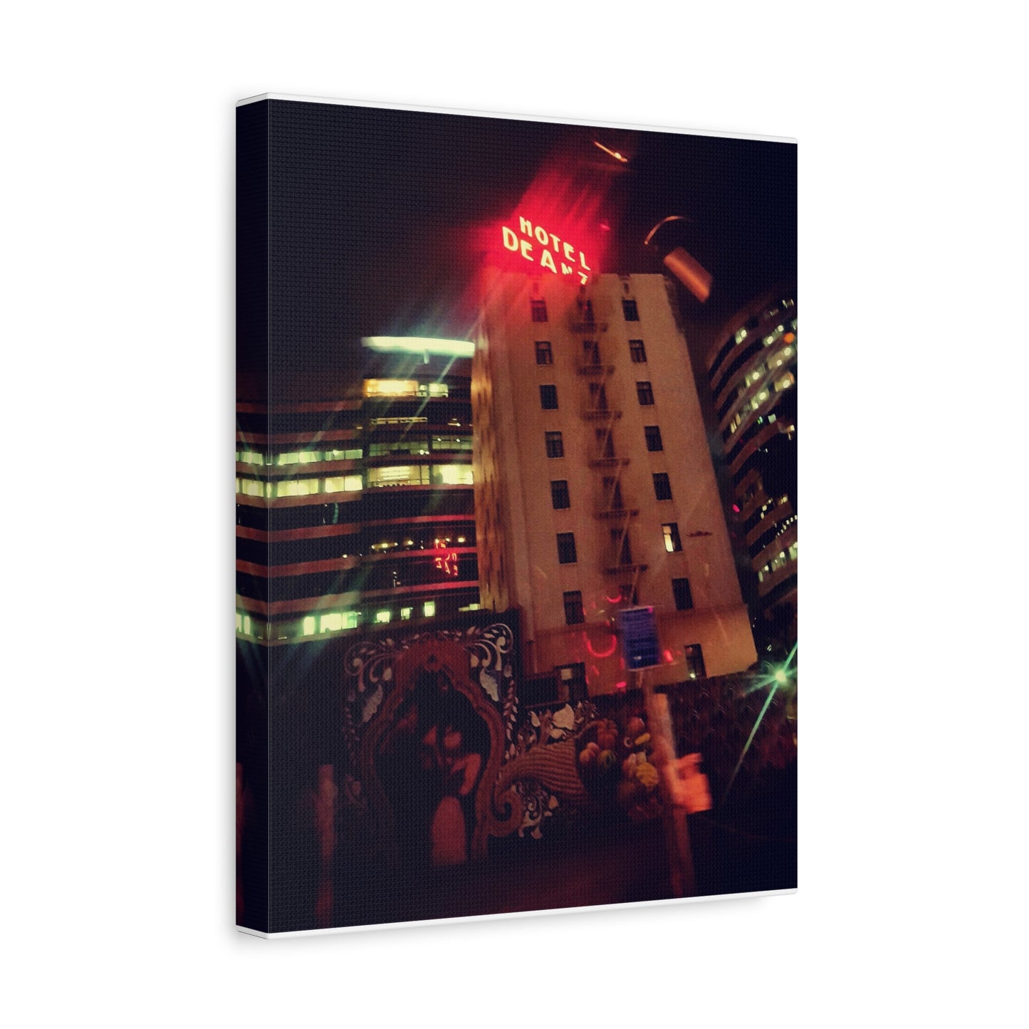 Hotel DeAnza - City Nightscape Canvas Print — Urban Street Art Building Matte Stretched 1.25"
