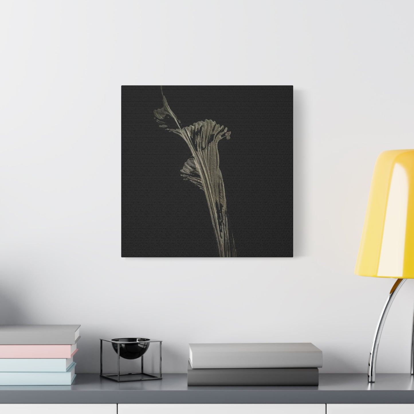 Calla Lilly - Minimalist Botanical Canvas Print — Monochrome Flower Art on Black Matte