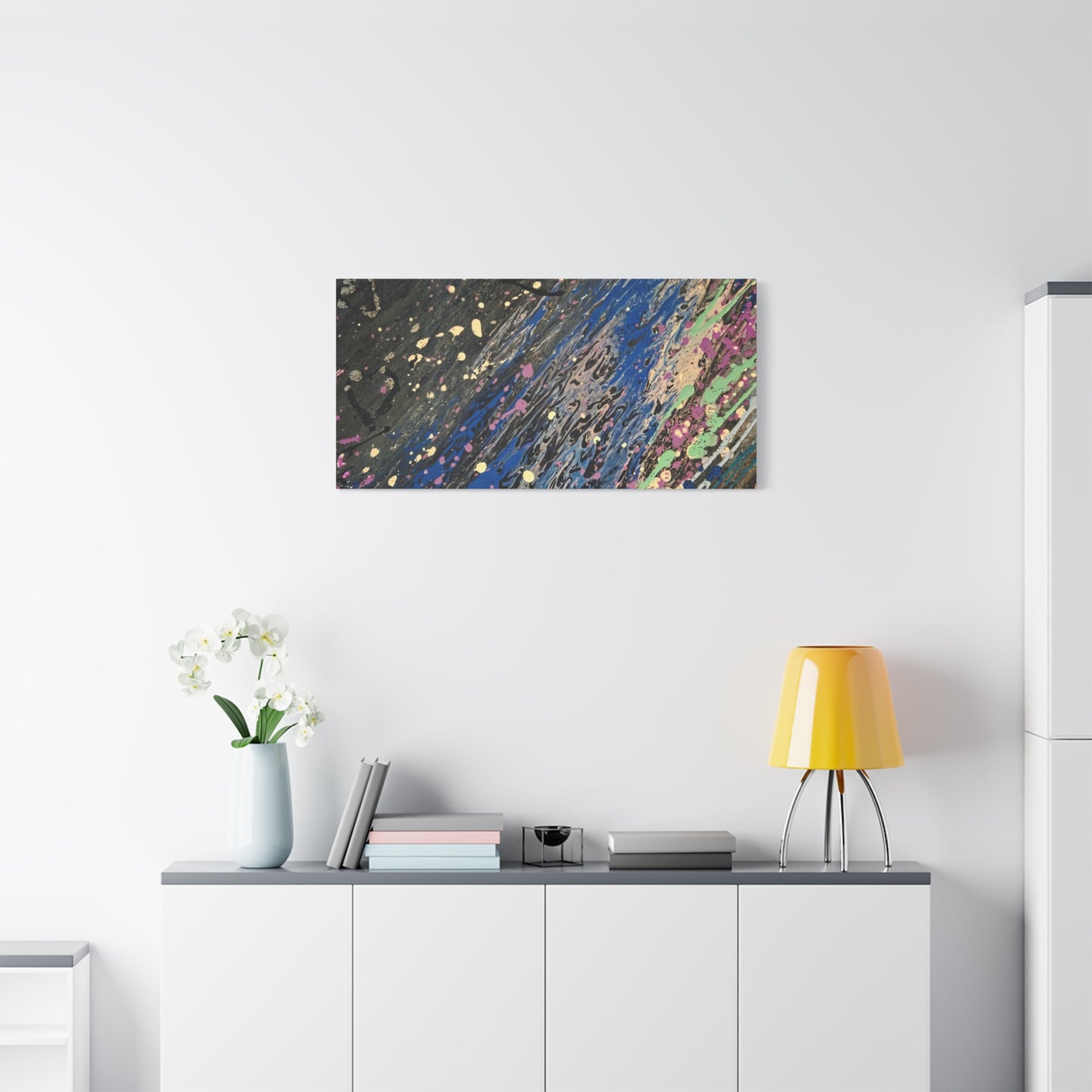 Abstract Splatter Matte Canvas Print — Colorful Fluid Art Wall Decor, Stretched 1.25"