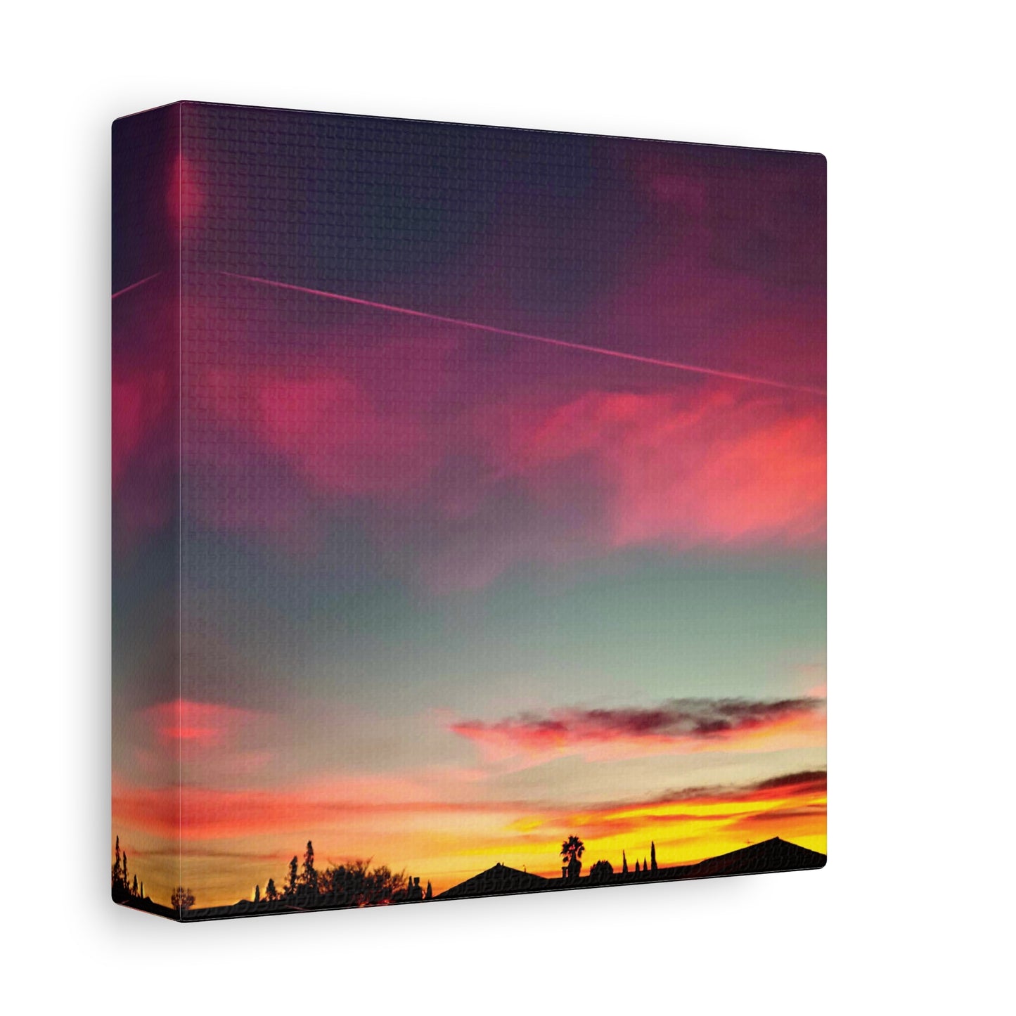 pink sky at morning - Horizon Matte Canvas Print — Vibrant Pink & Teal Sky Wall Art, Stretched 1.25"