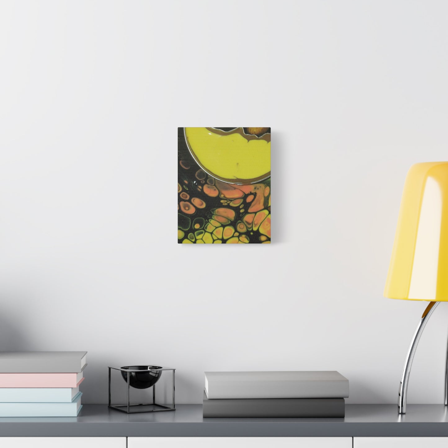 Abstract Fluid Art Canvas Print — Yellow & Black Cell Pour