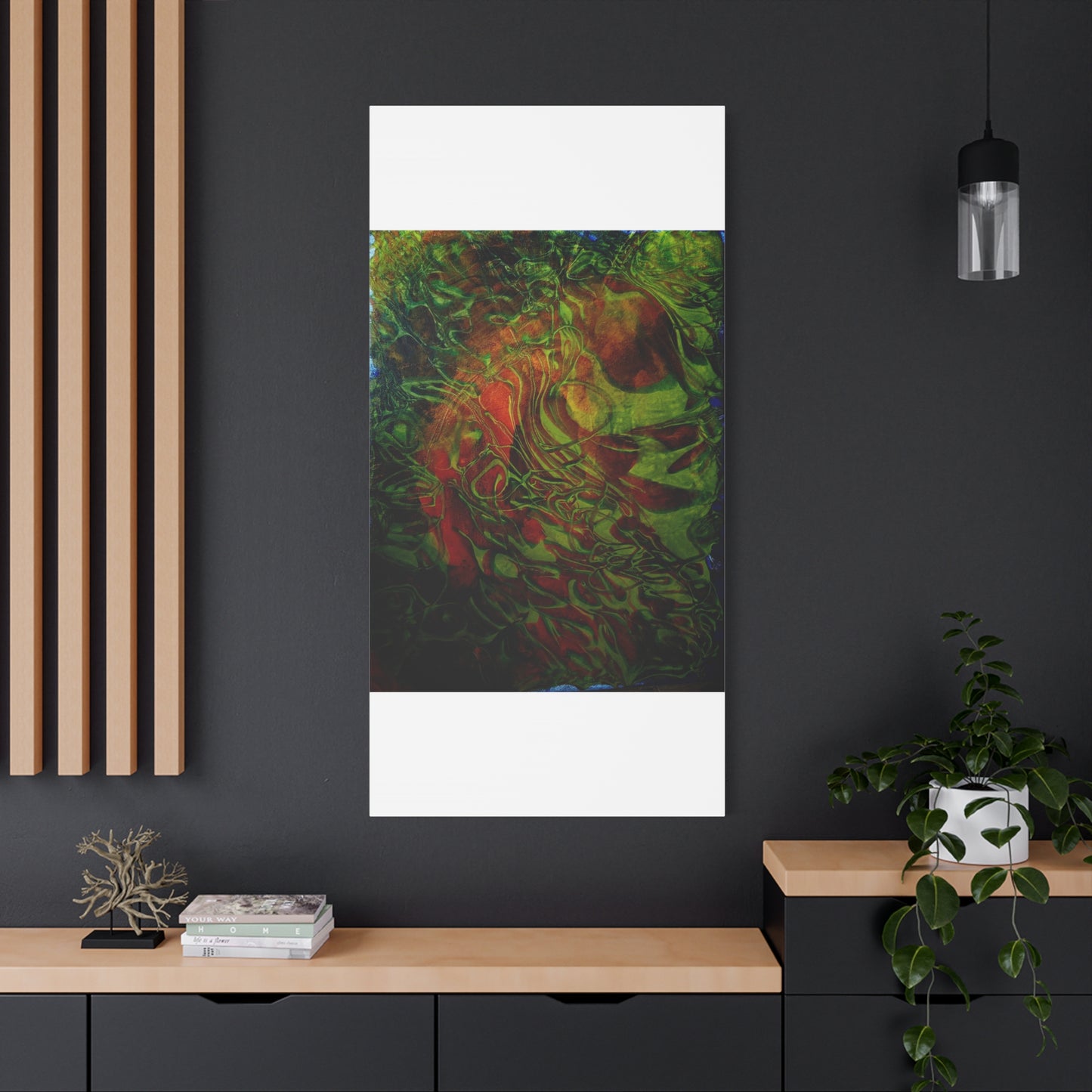 Abstract Green & Red Fluid Art Canvas Print