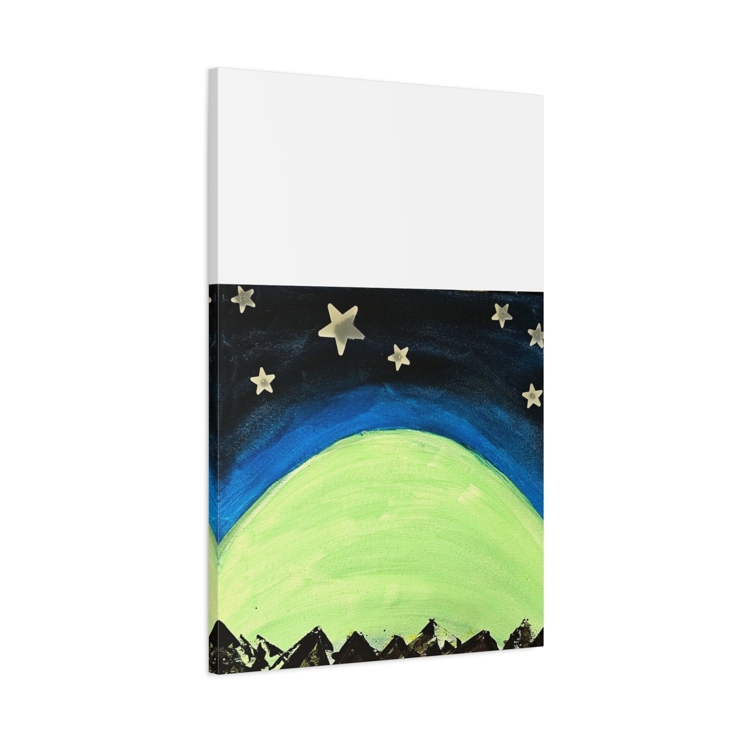 Green Moonrise Canvas Wall Art – Mountain Silhouette Nightscape