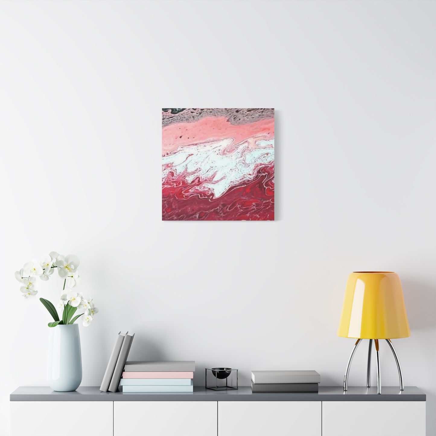 Abstract Pink & Red Fluid Art Canvas — Matte Stretched Wall Art