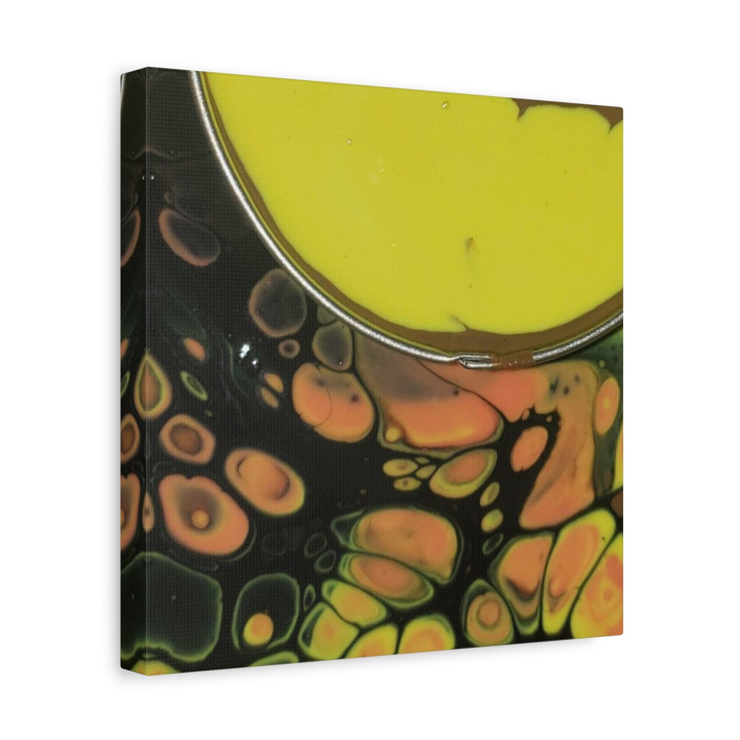 Abstract Fluid Art Canvas Print — Yellow & Black Cell Pour