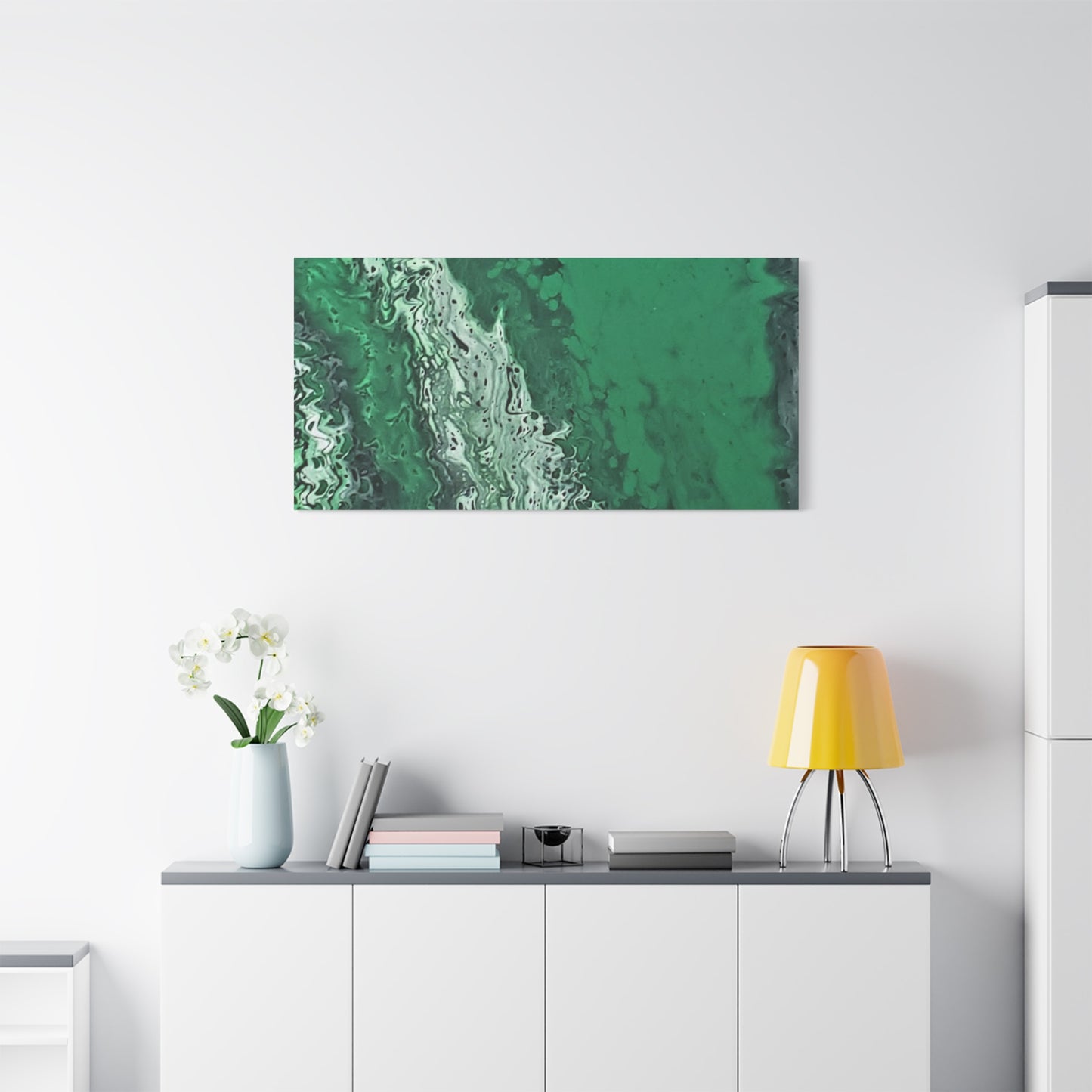 Emerald Wave Abstract Canvas Print — Matte Stretched Wall Art