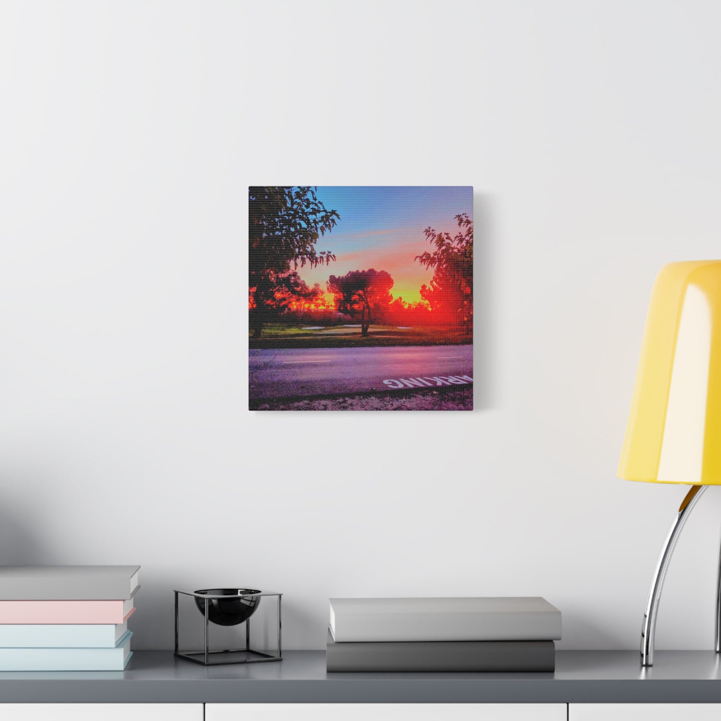 4th green @muni - Sunset Park Matte Canvas Print — Vibrant Red & Orange Landscape Wall Art