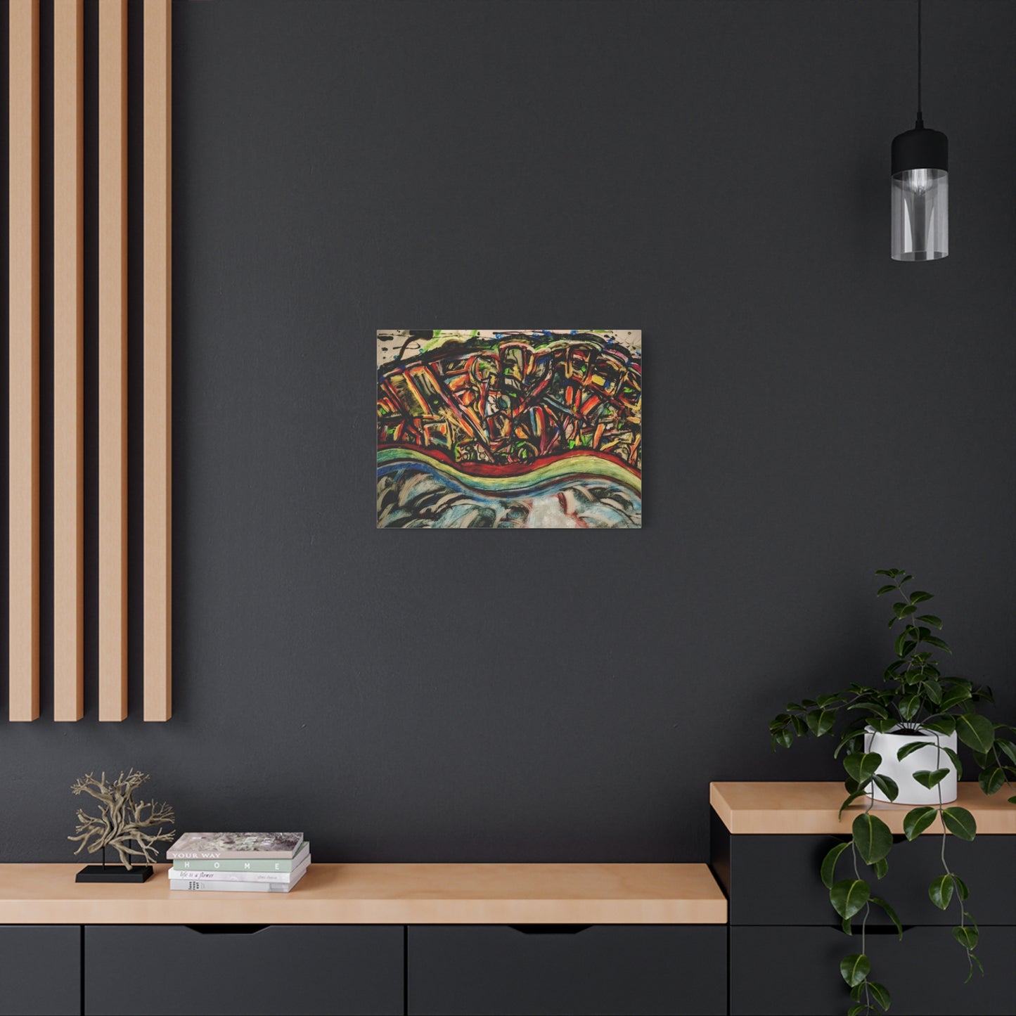 Acrylic_inequalities - Abstract Coastal Cityscape Canvas — Vibrant Ocean Wave Wall Art