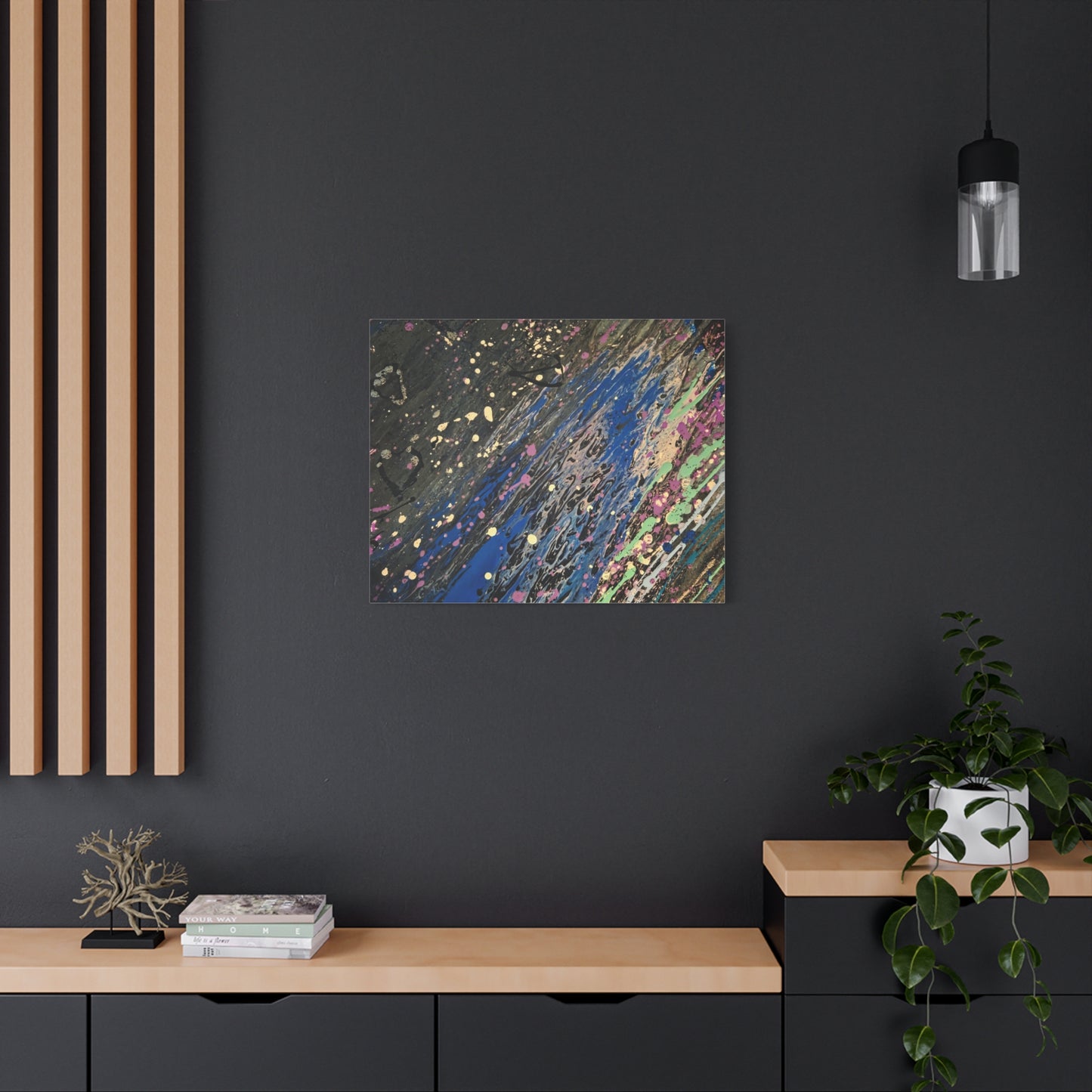Abstract Splatter Matte Canvas Print — Colorful Fluid Art Wall Decor, Stretched 1.25"