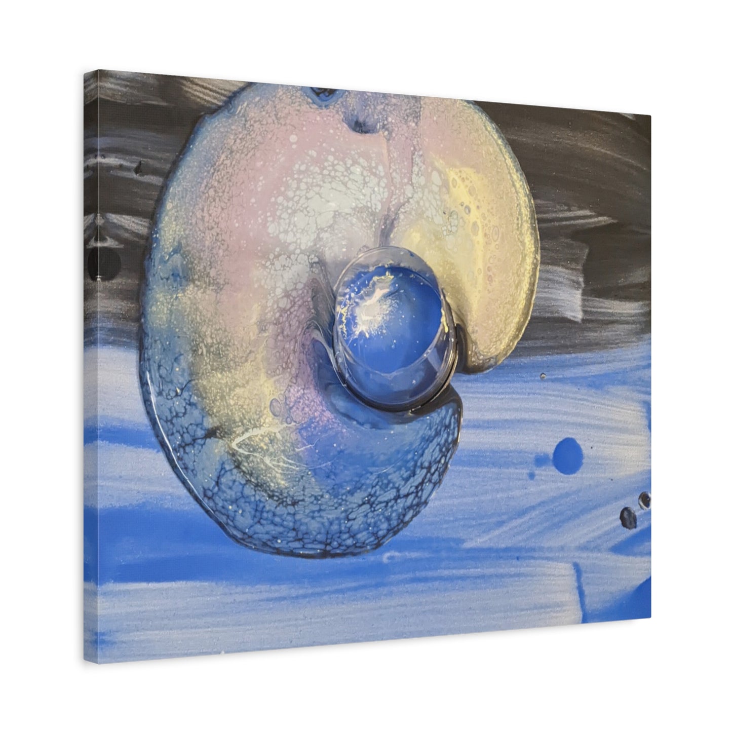 the nautilus - Abstract Blue Spiral Matte Canvas Art - Nautical Coastal Wall Decor