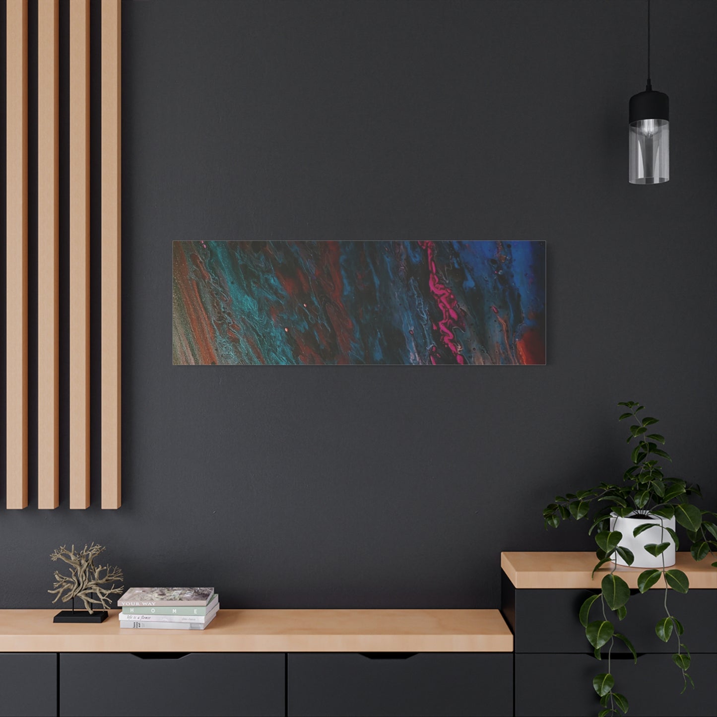 Abstract Fluid Art Canvas Wall Art - Jupiter pour — Vibrant Ocean Night Matte Stretched Canvas