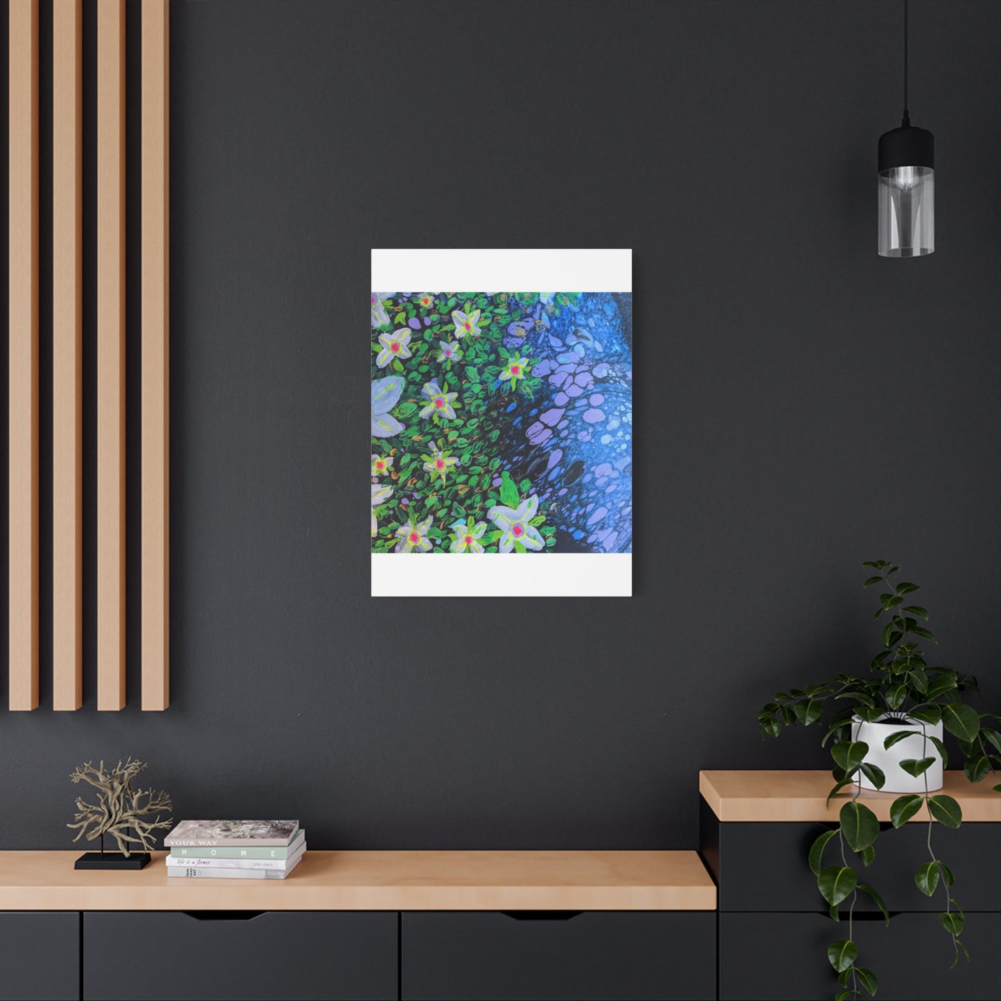 Floetrol&Flowers -  Reef Matte Canvas Wall Art — Blue & Green Abstract Flower Painting