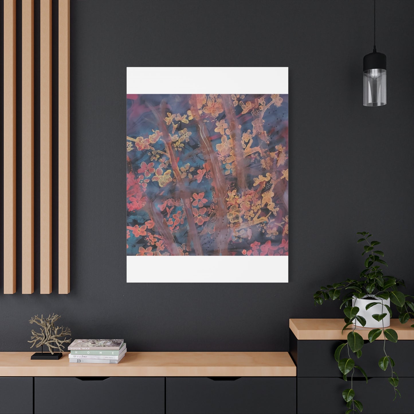 Abstract Floral Canvas Print — Moody Pink & Blue Stretched Wall Art