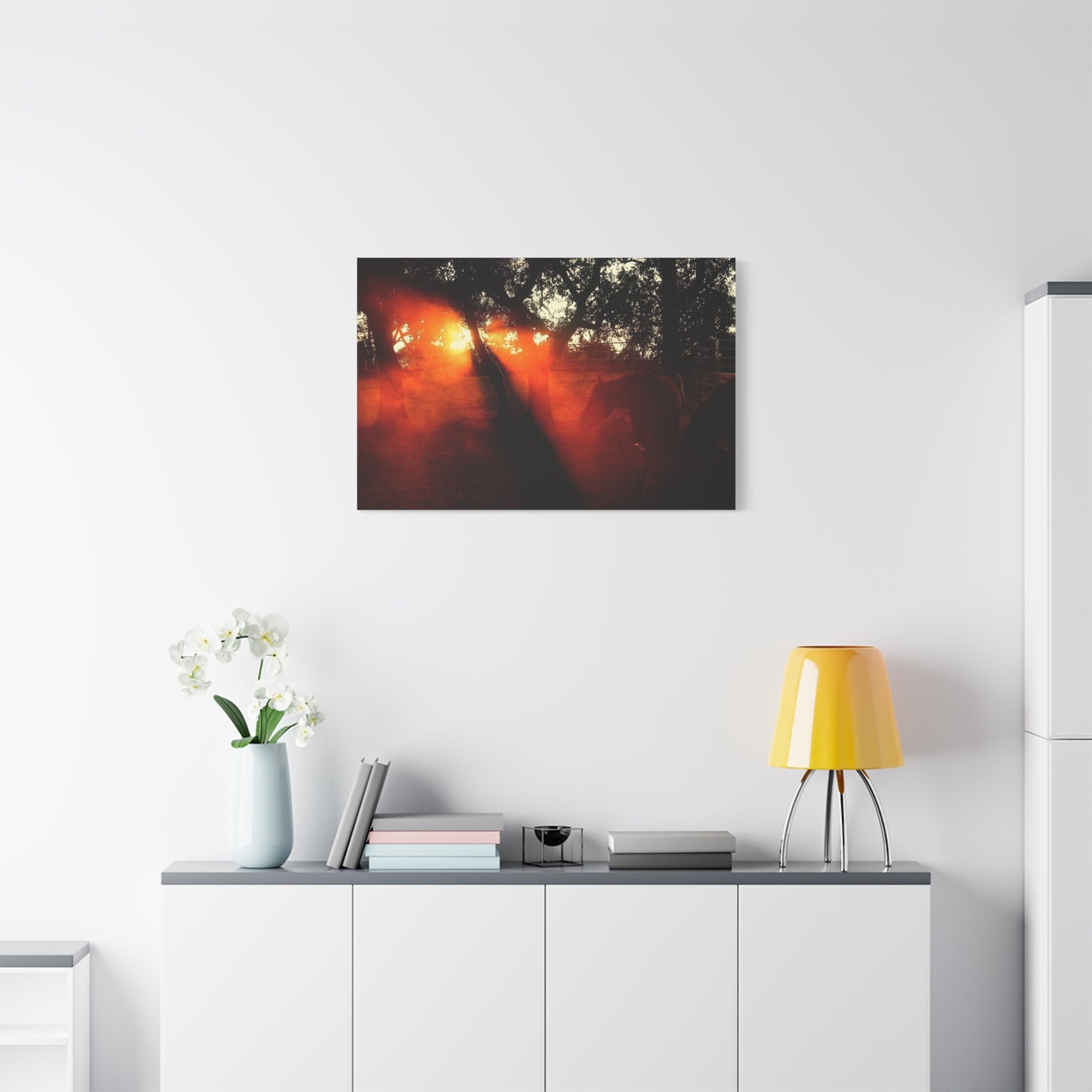 Sunset Forest Matte Canvas Wall Art — Dramatic Orange Light Photography