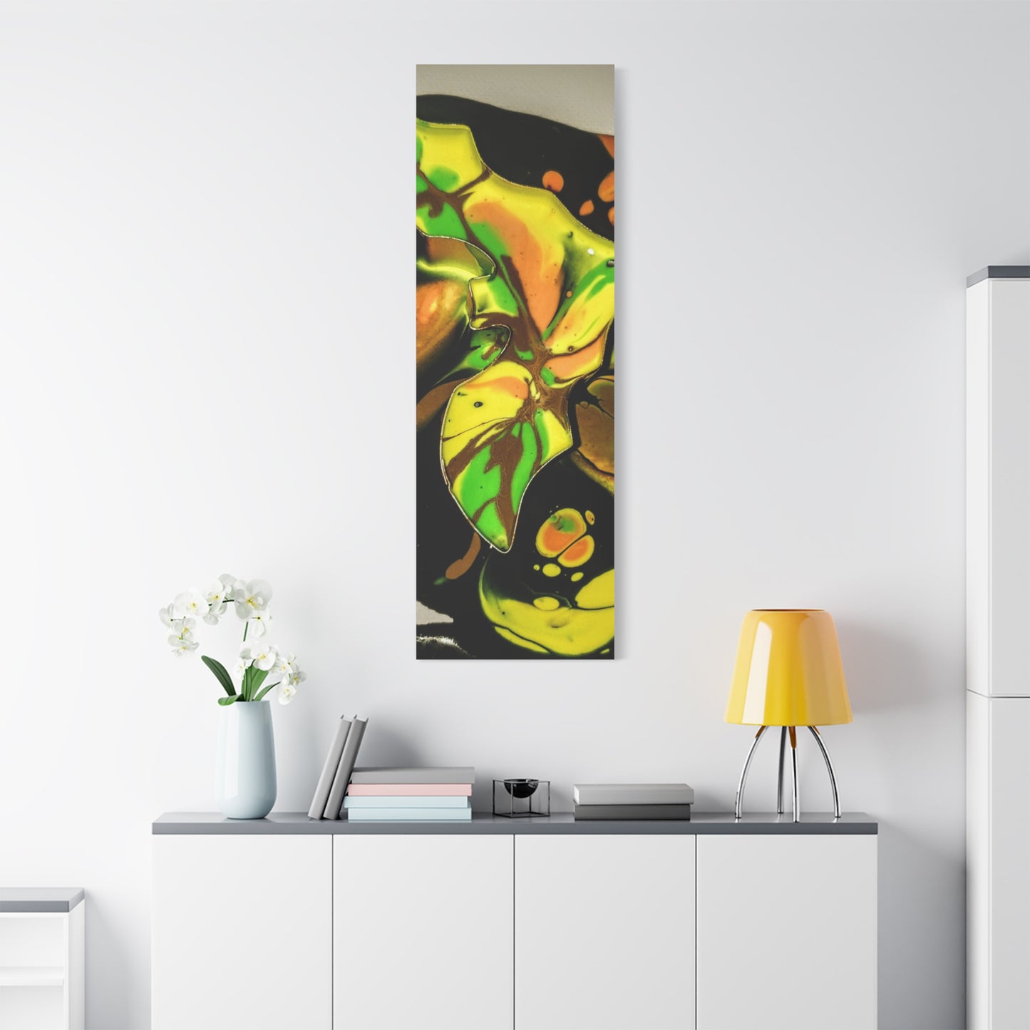 Abstract Green & Gold Fluid Art Matte Canvas Print (Stretched)