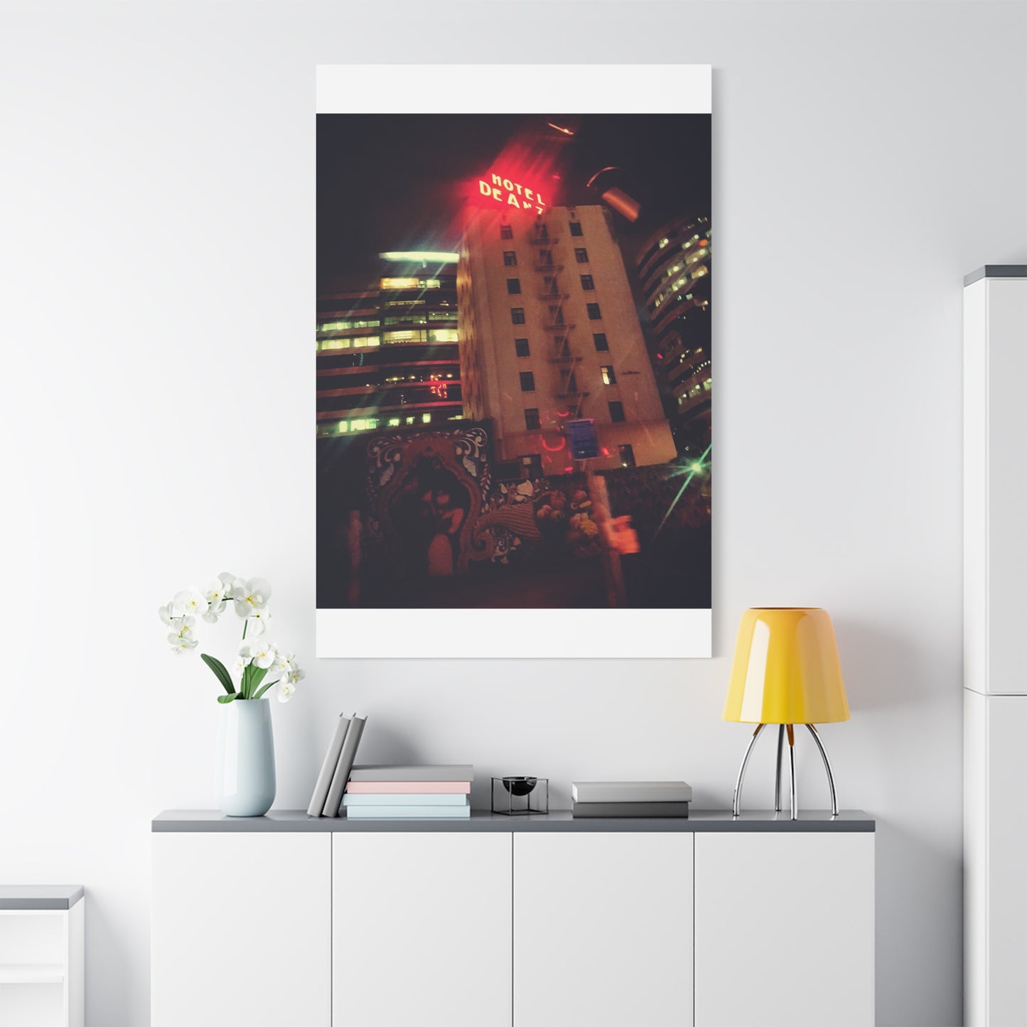 Hotel DeAnza - City Nightscape Canvas Print — Urban Street Art Building Matte Stretched 1.25"