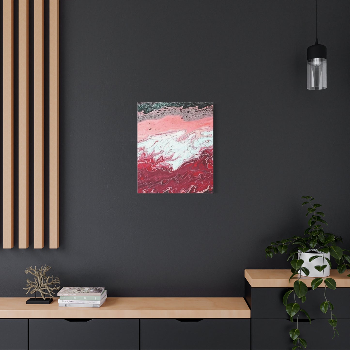 Abstract Pink & Red Fluid Art Canvas — Matte Stretched Wall Art