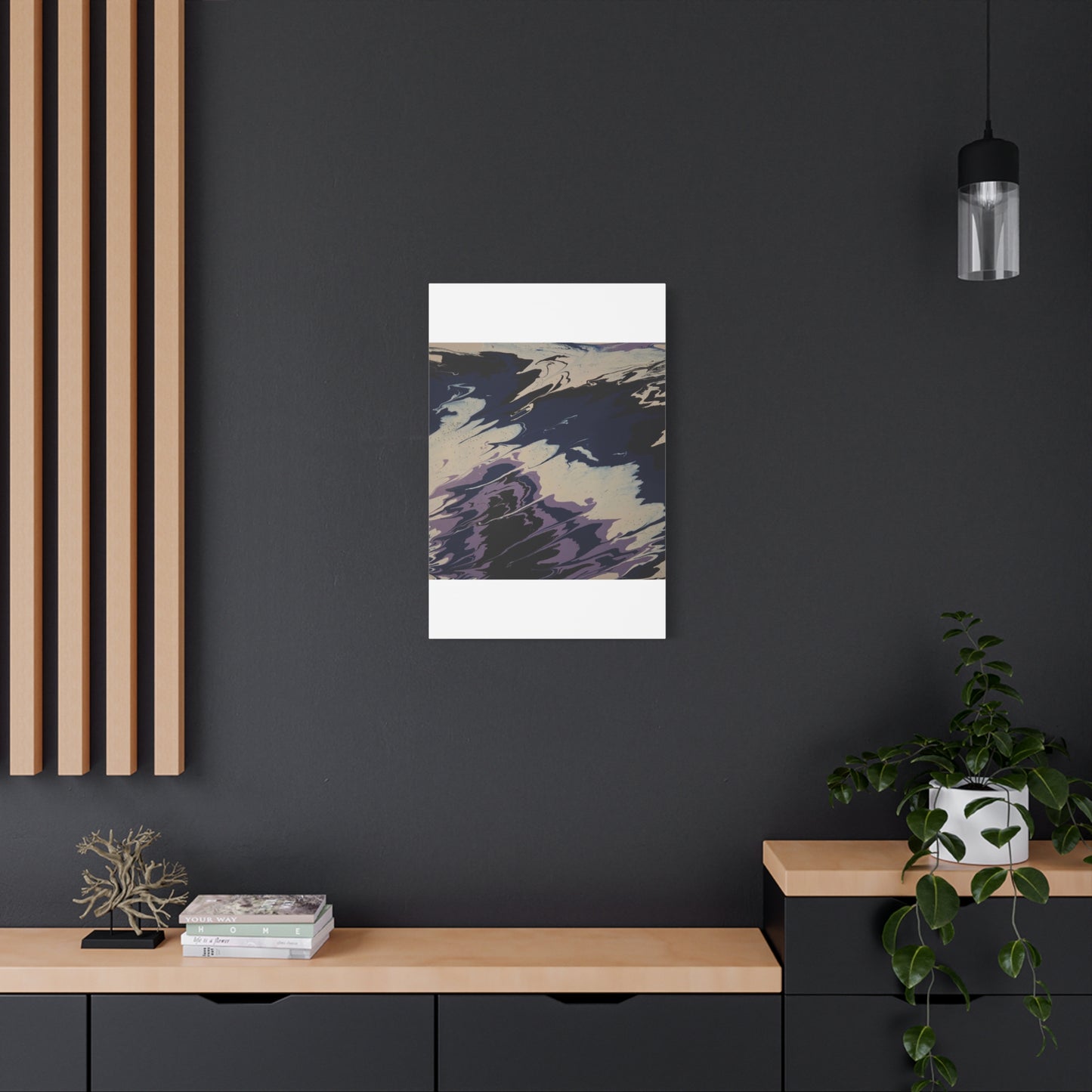 Abstract Navy & Lavender Wave Matte Stretched Canvas (1.25")