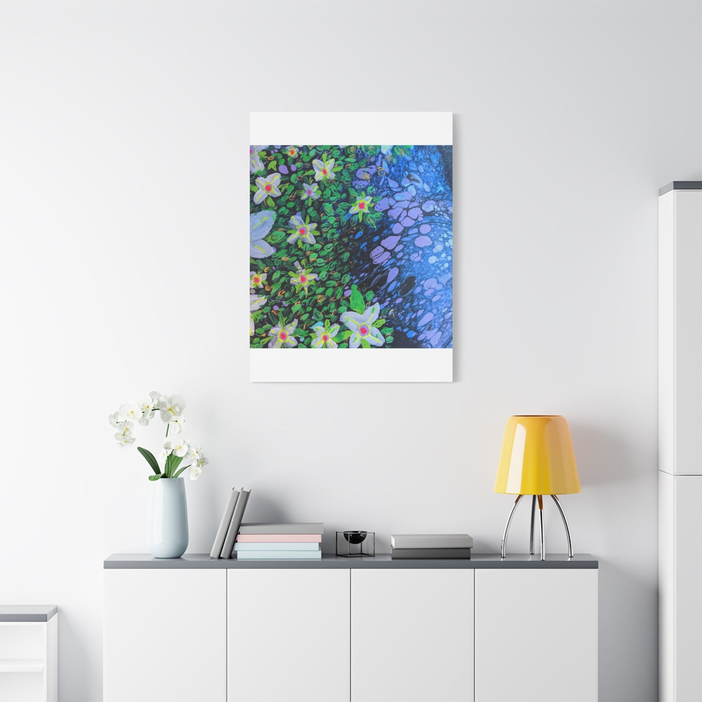 Floetrol&Flowers -  Reef Matte Canvas Wall Art — Blue & Green Abstract Flower Painting