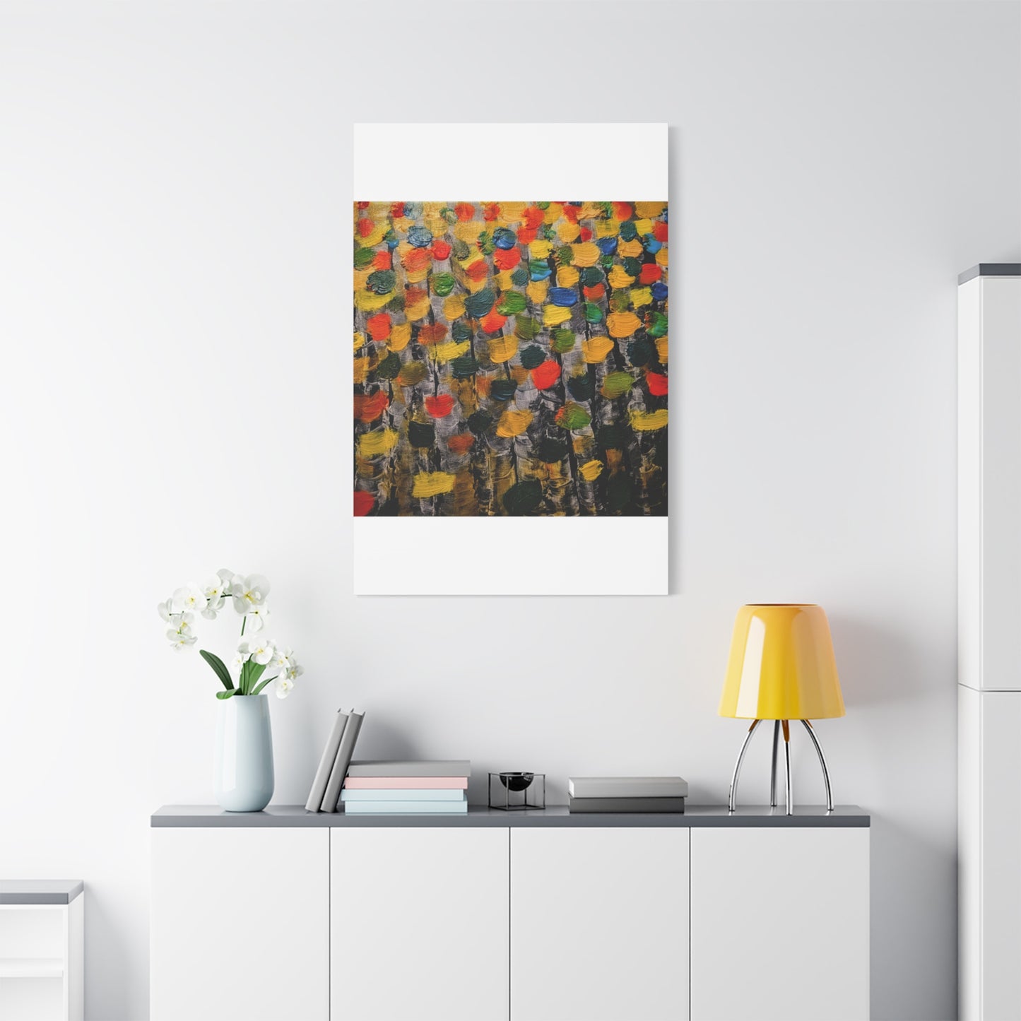 birch trees with color strokes - Abstract Color Bloom Matte Canvas Wall Art — Stretched 1.25"