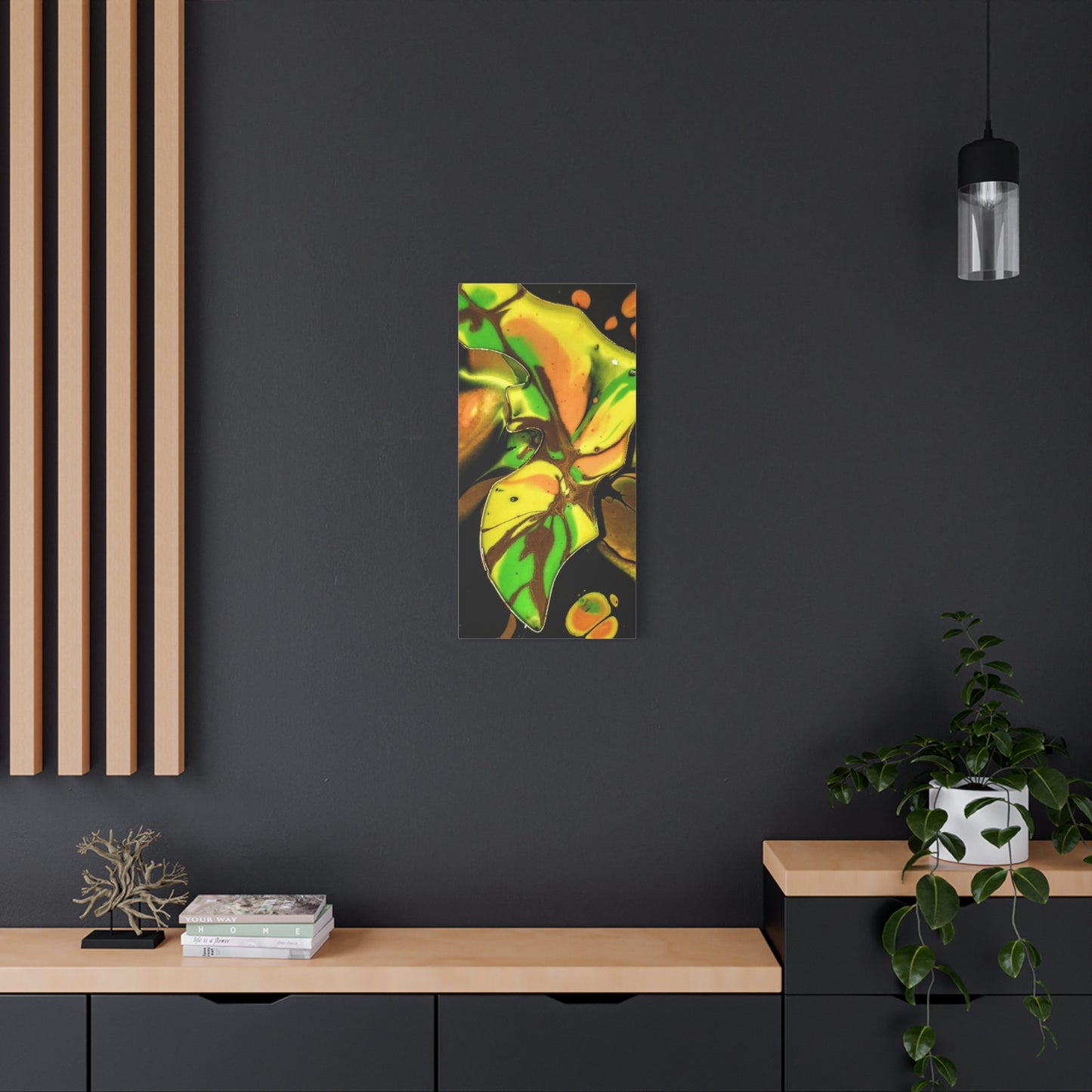 Abstract Green & Gold Fluid Art Matte Canvas Print (Stretched)