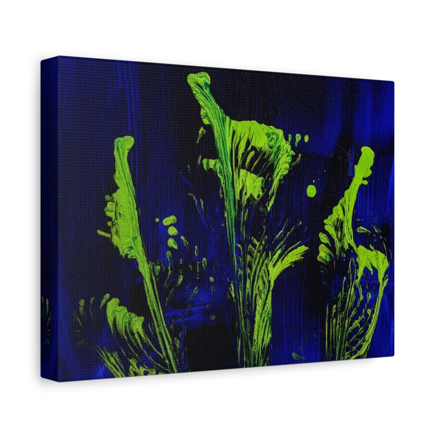 calla_lillies_pt.2 - Neon Floral Abstract Canvas Print — Blue & Lime Stretched Wall Art