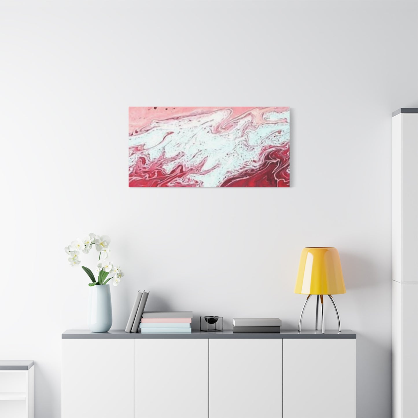 Abstract Pink & Red Fluid Art Canvas — Matte Stretched Wall Art