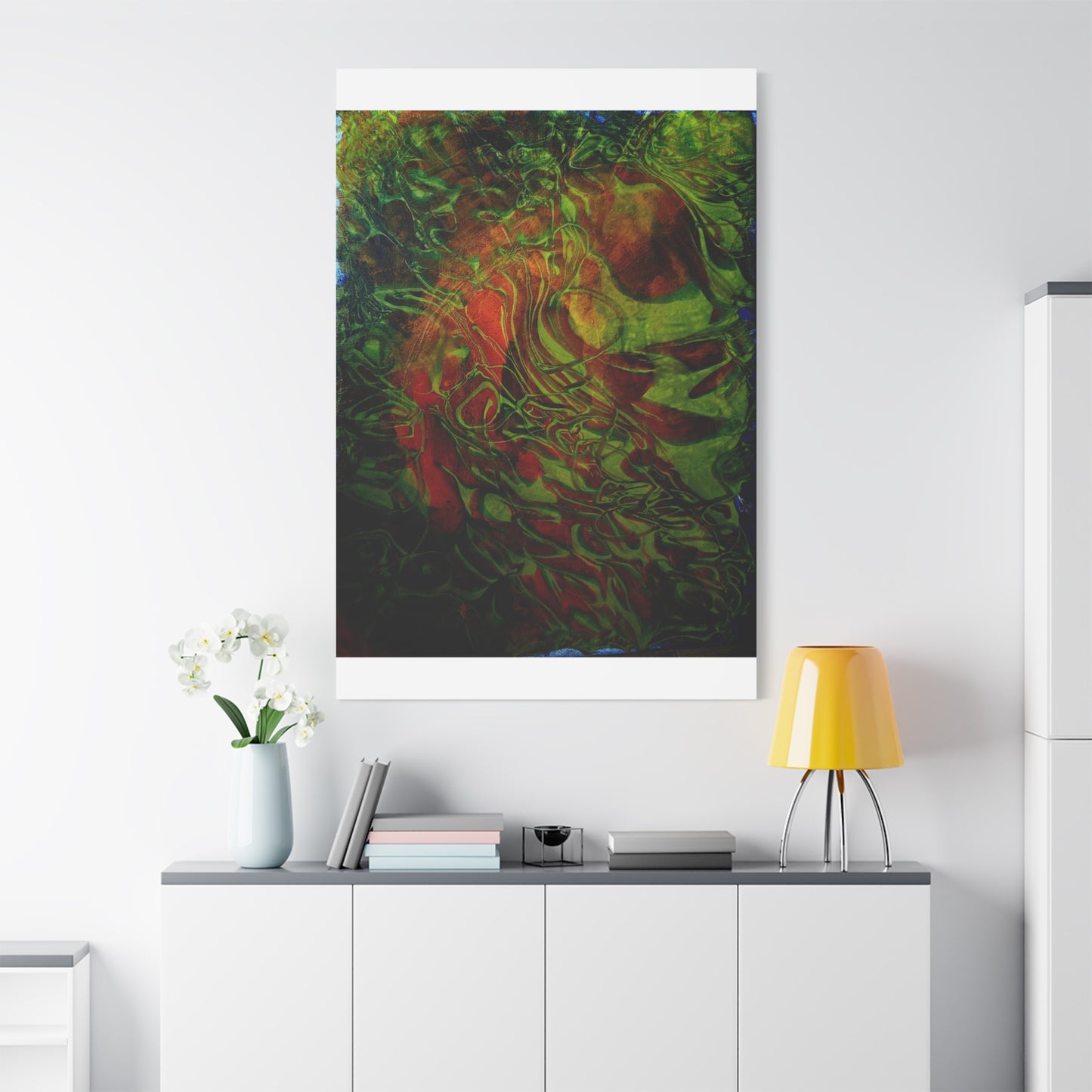 Abstract Green & Red Fluid Art Canvas Print