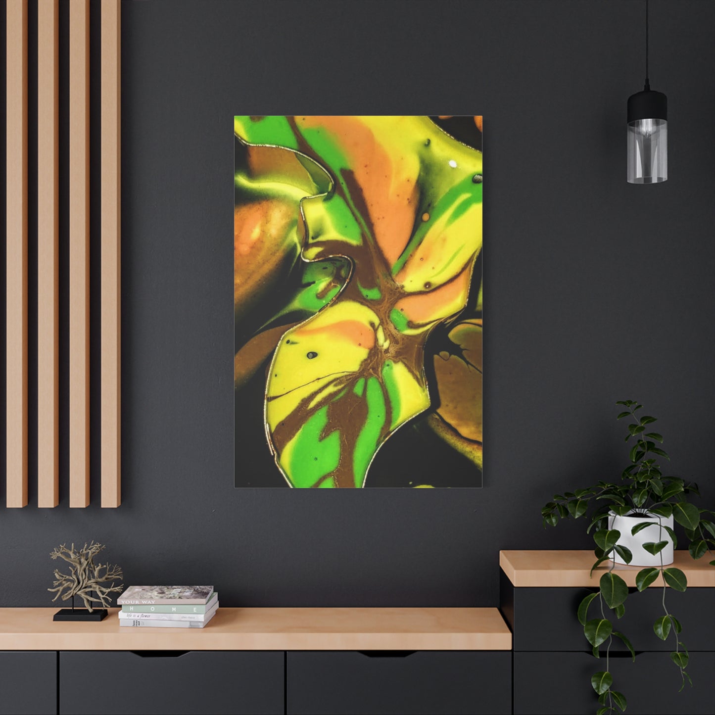 Abstract Green & Gold Fluid Art Matte Canvas Print (Stretched)