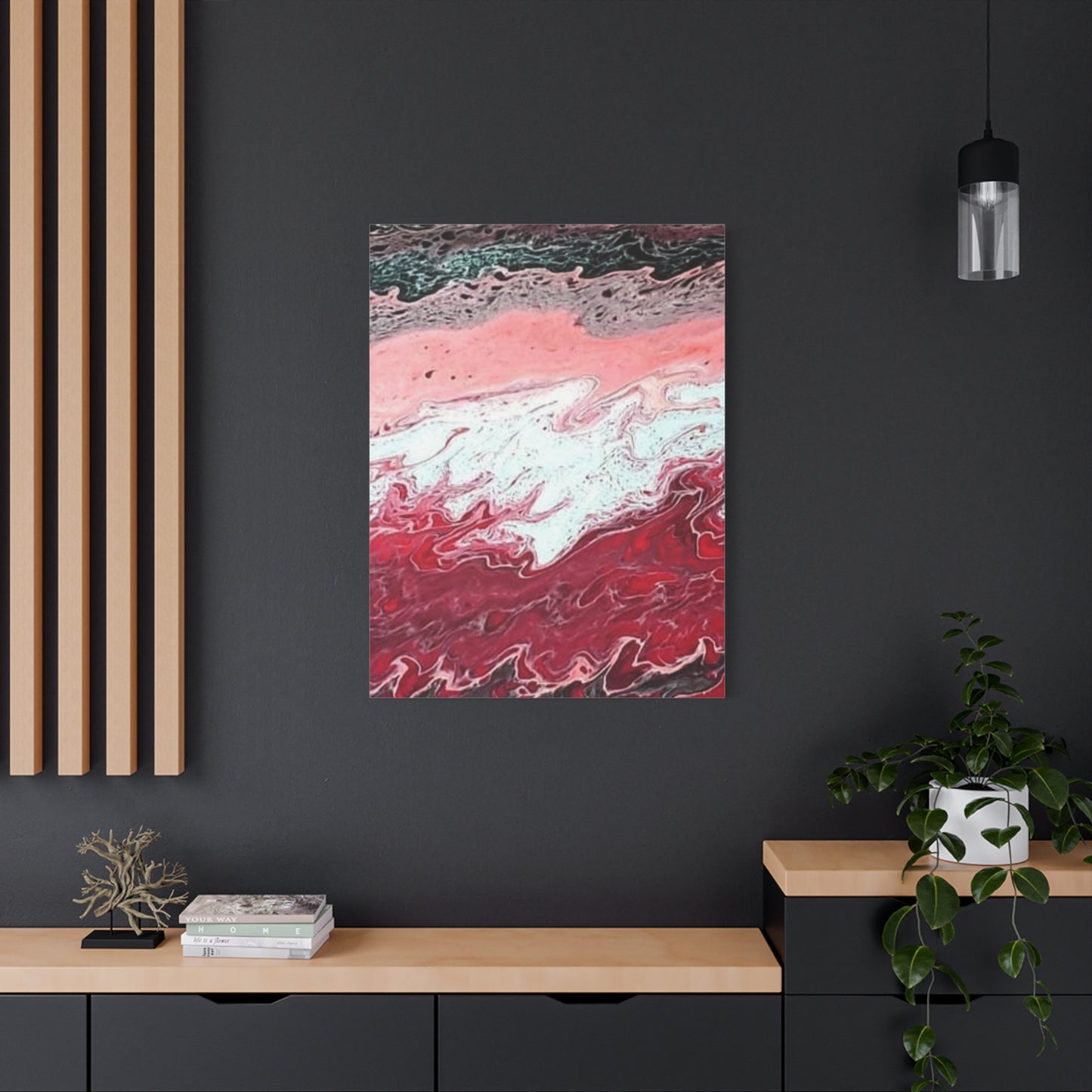 Abstract Pink & Red Fluid Art Canvas — Matte Stretched Wall Art
