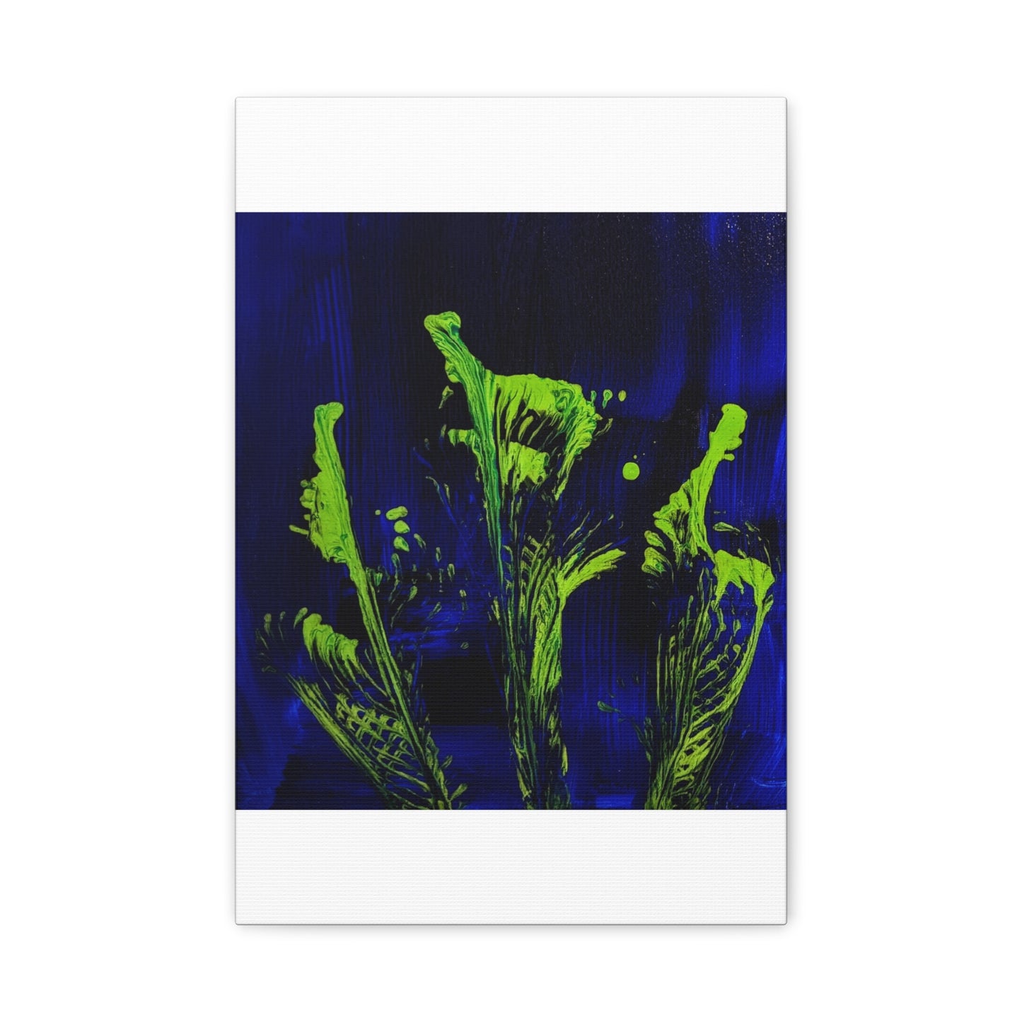 calla_lillies_pt.2 - Neon Floral Abstract Canvas Print — Blue & Lime Stretched Wall Art