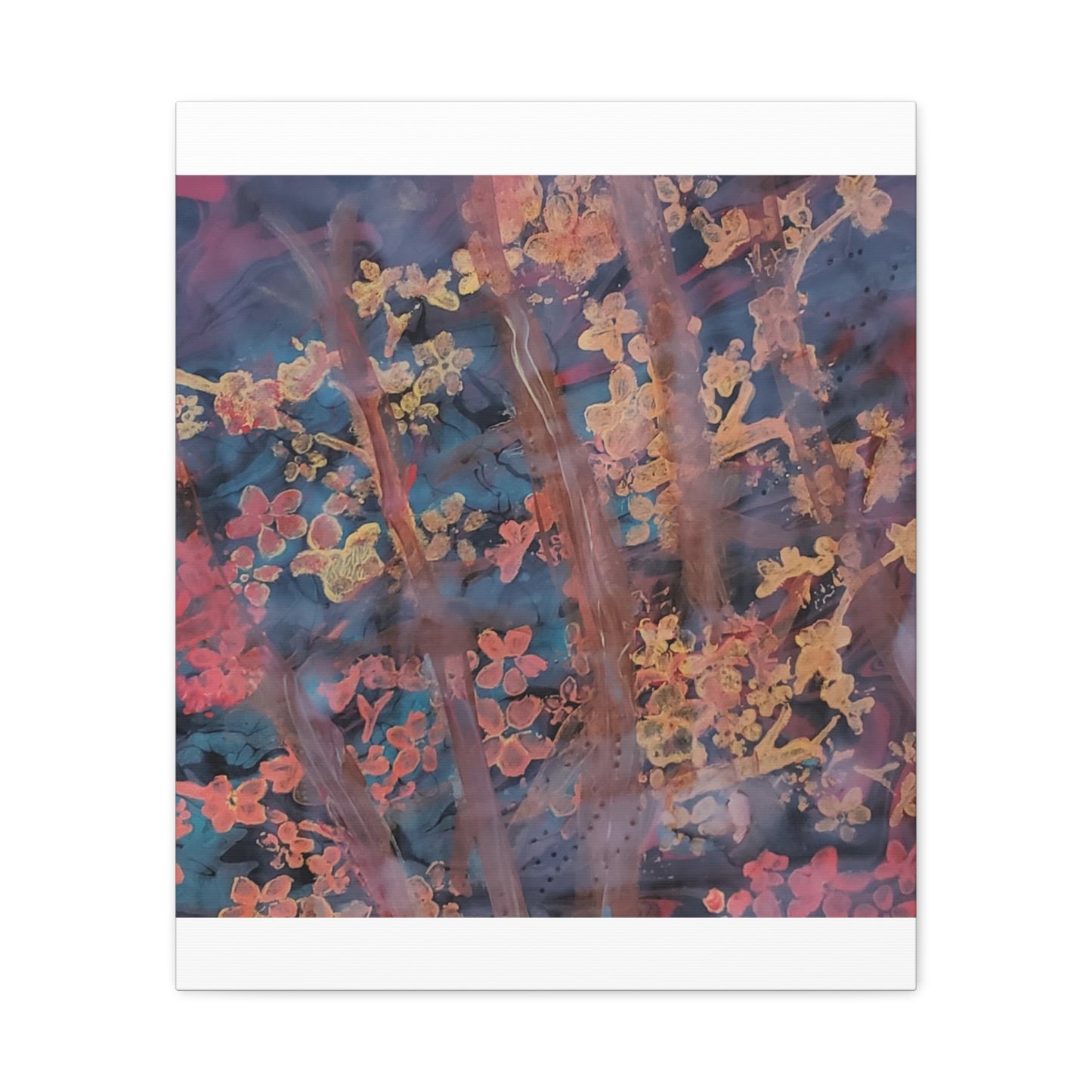 Abstract Floral Canvas Print — Moody Pink & Blue Stretched Wall Art