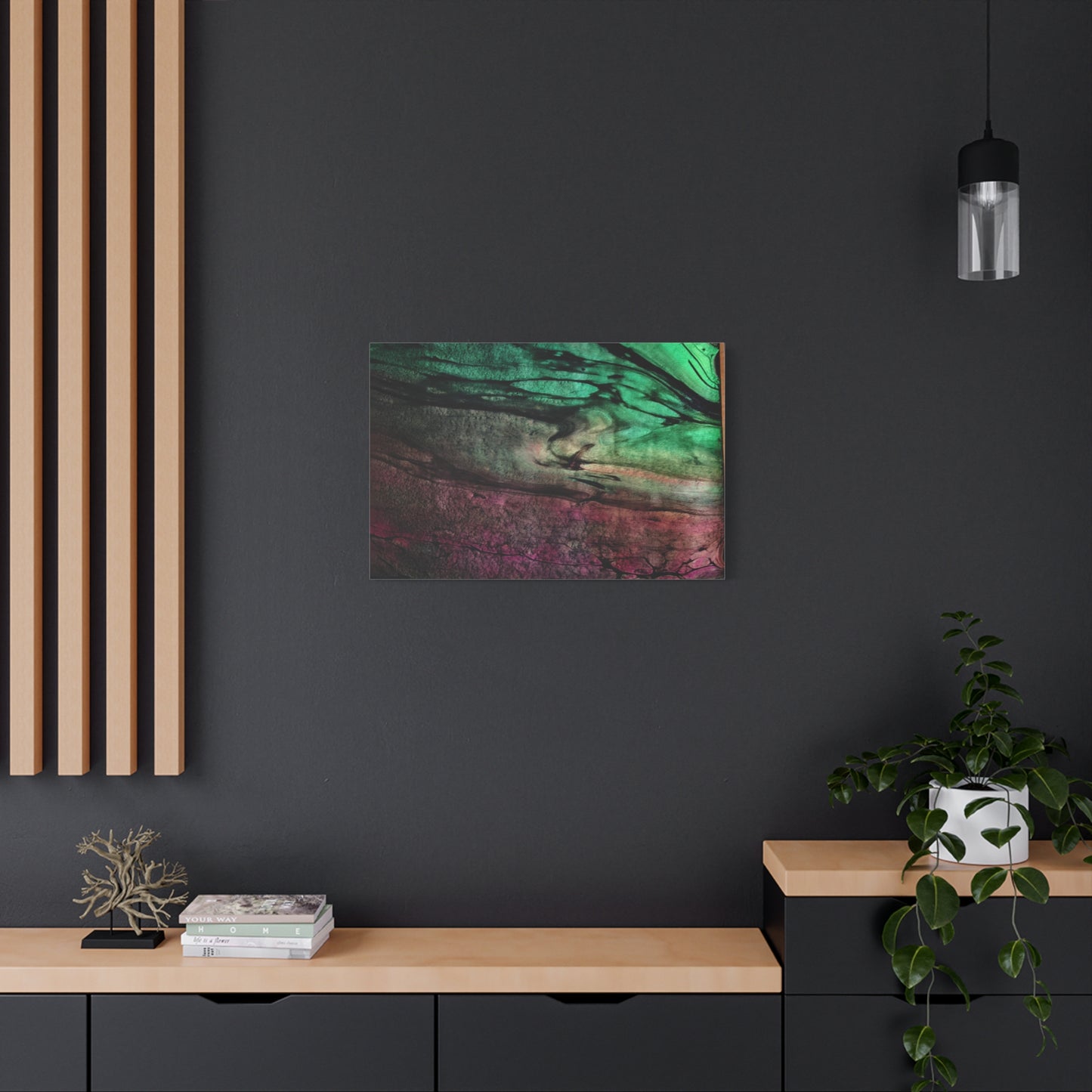 flame tempered pour - Abstract Teal & Magenta Canvas Wall Art — Matte Stretched 1.25"