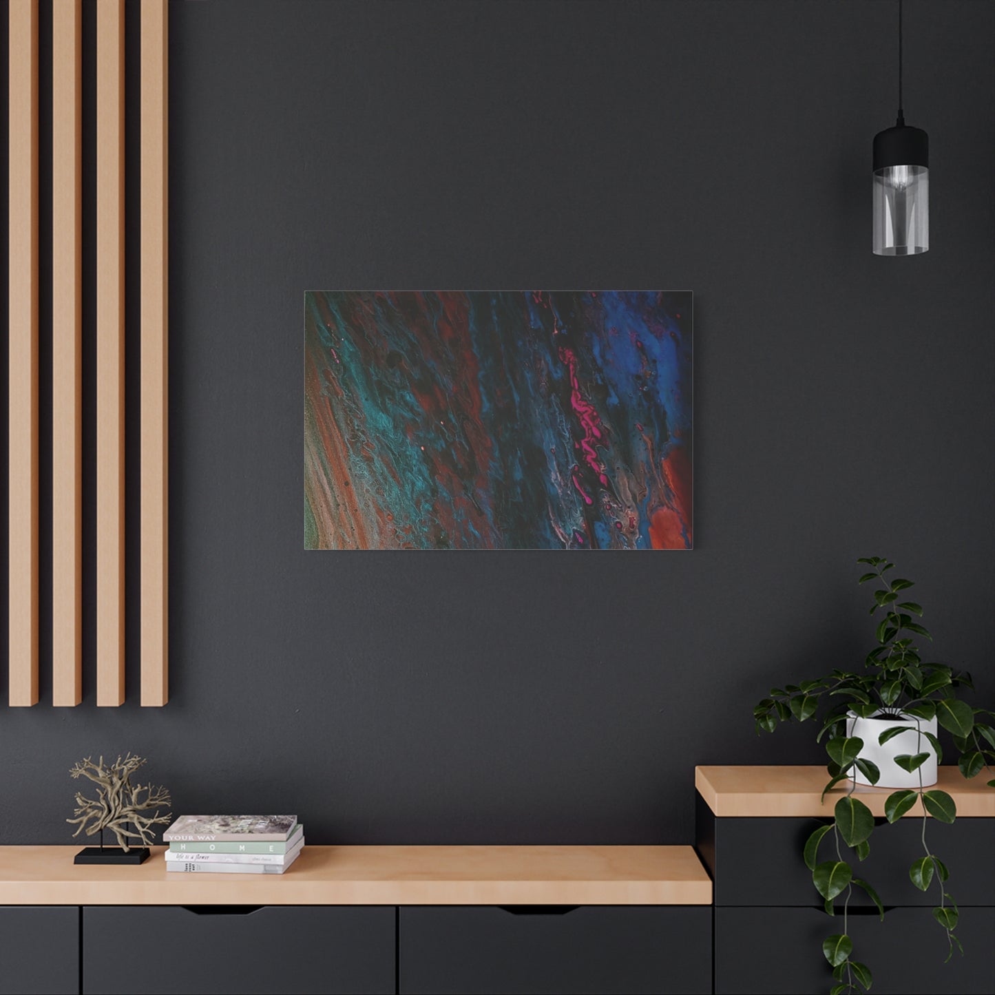 Abstract Fluid Art Canvas Wall Art - Jupiter pour — Vibrant Ocean Night Matte Stretched Canvas