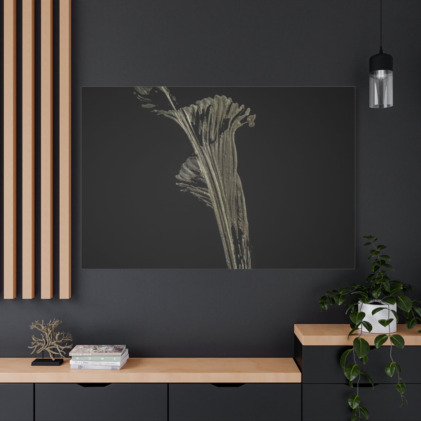 Calla Lilly - Minimalist Botanical Canvas Print — Monochrome Flower Art on Black Matte