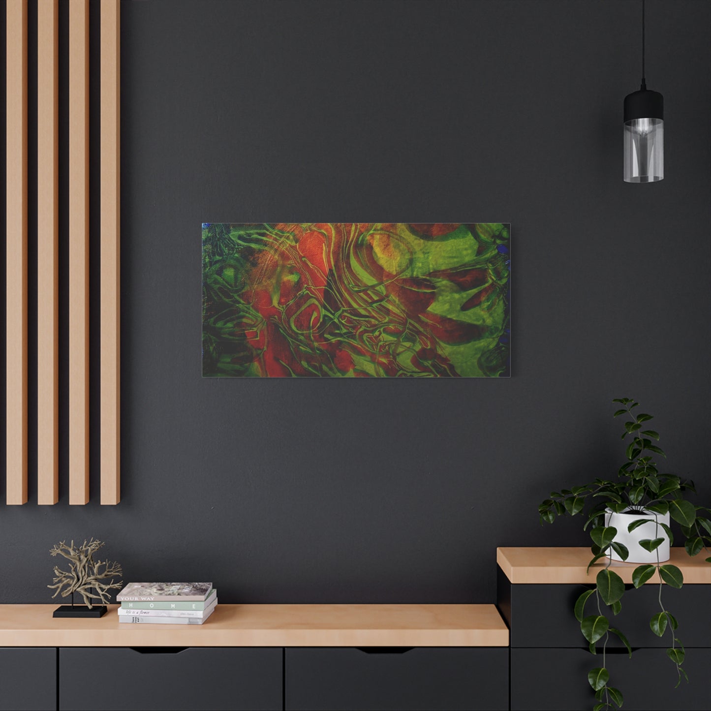 Abstract Green & Red Fluid Art Canvas Print