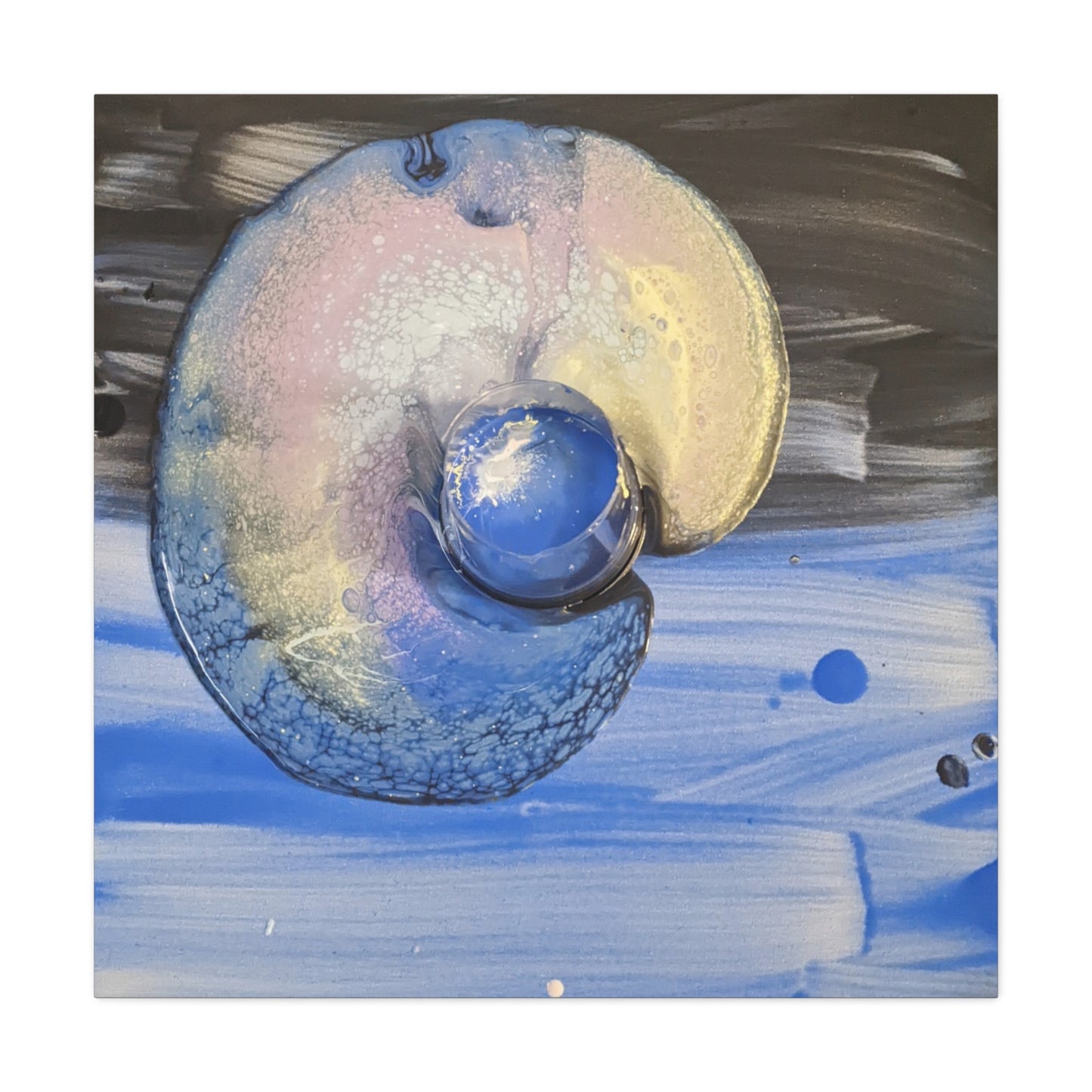 the nautilus - Abstract Blue Spiral Matte Canvas Art - Nautical Coastal Wall Decor