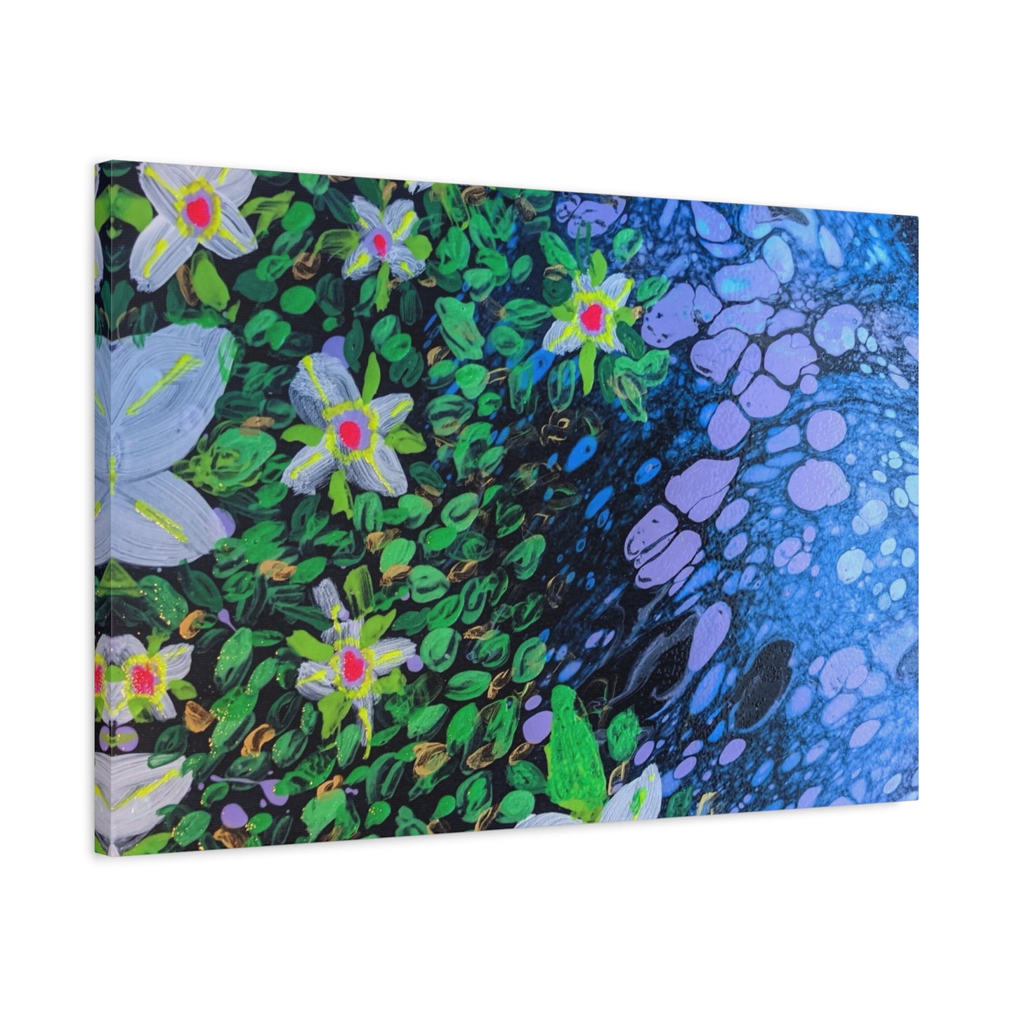 Floetrol&Flowers -  Reef Matte Canvas Wall Art — Blue & Green Abstract Flower Painting