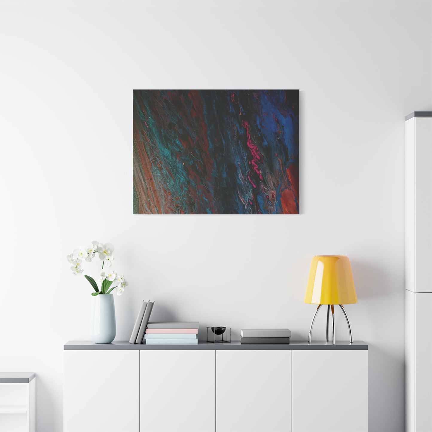 Abstract Fluid Art Canvas Wall Art - Jupiter pour — Vibrant Ocean Night Matte Stretched Canvas