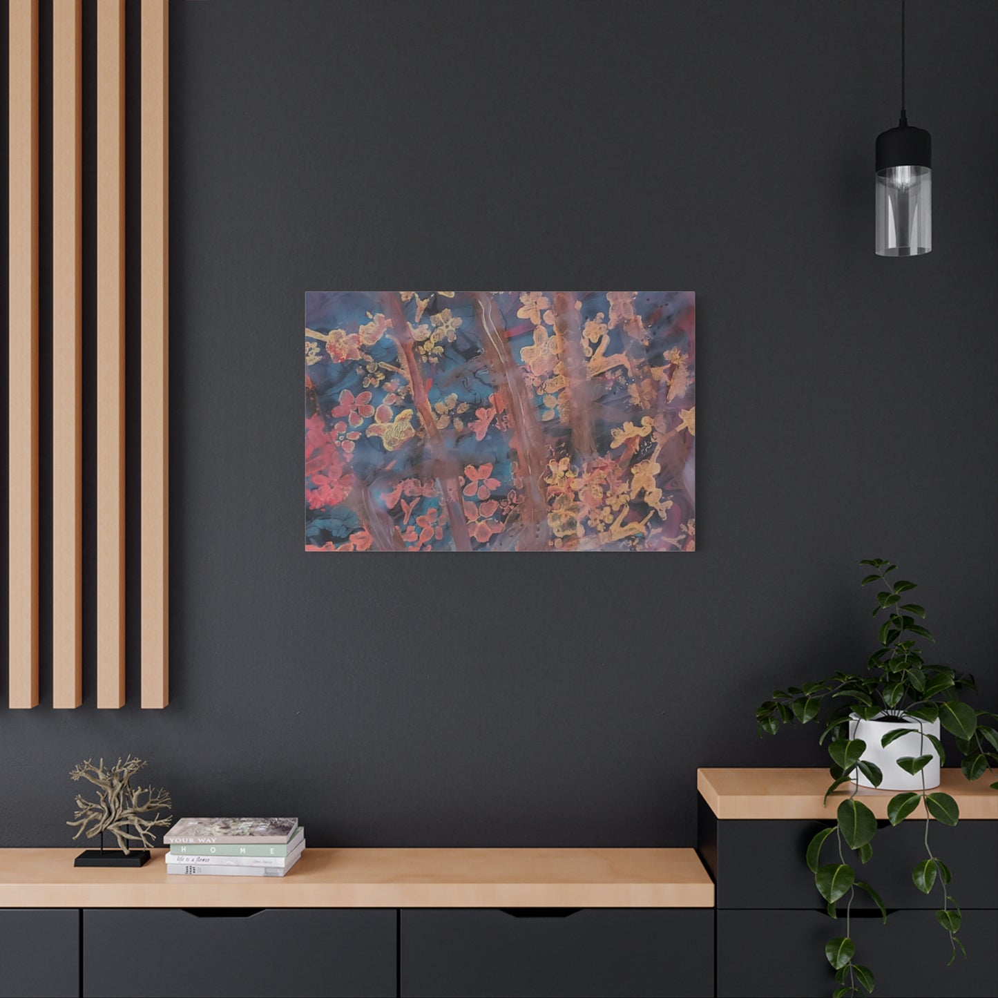 Abstract Floral Canvas Print — Moody Pink & Blue Stretched Wall Art