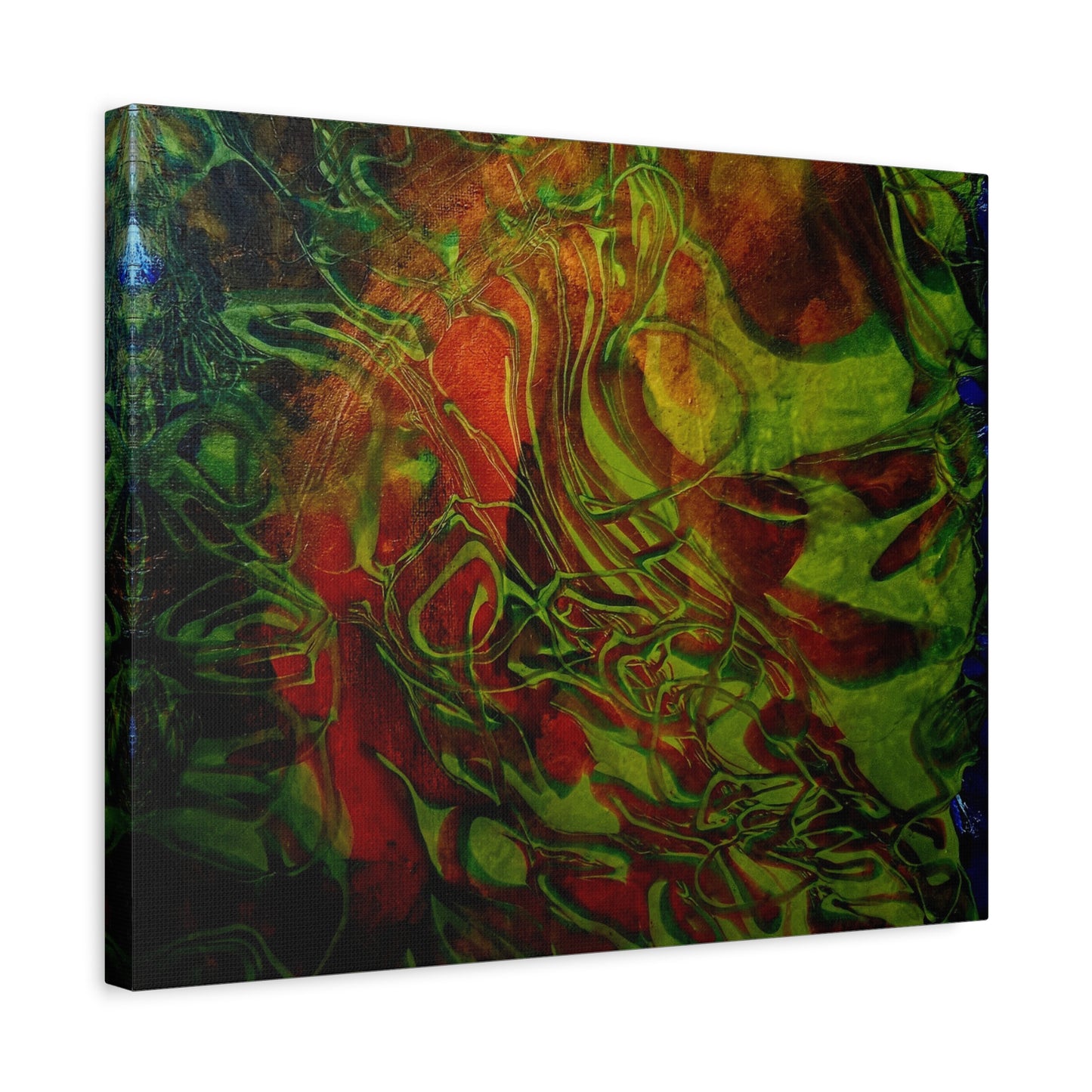 Abstract Green & Red Fluid Art Canvas Print