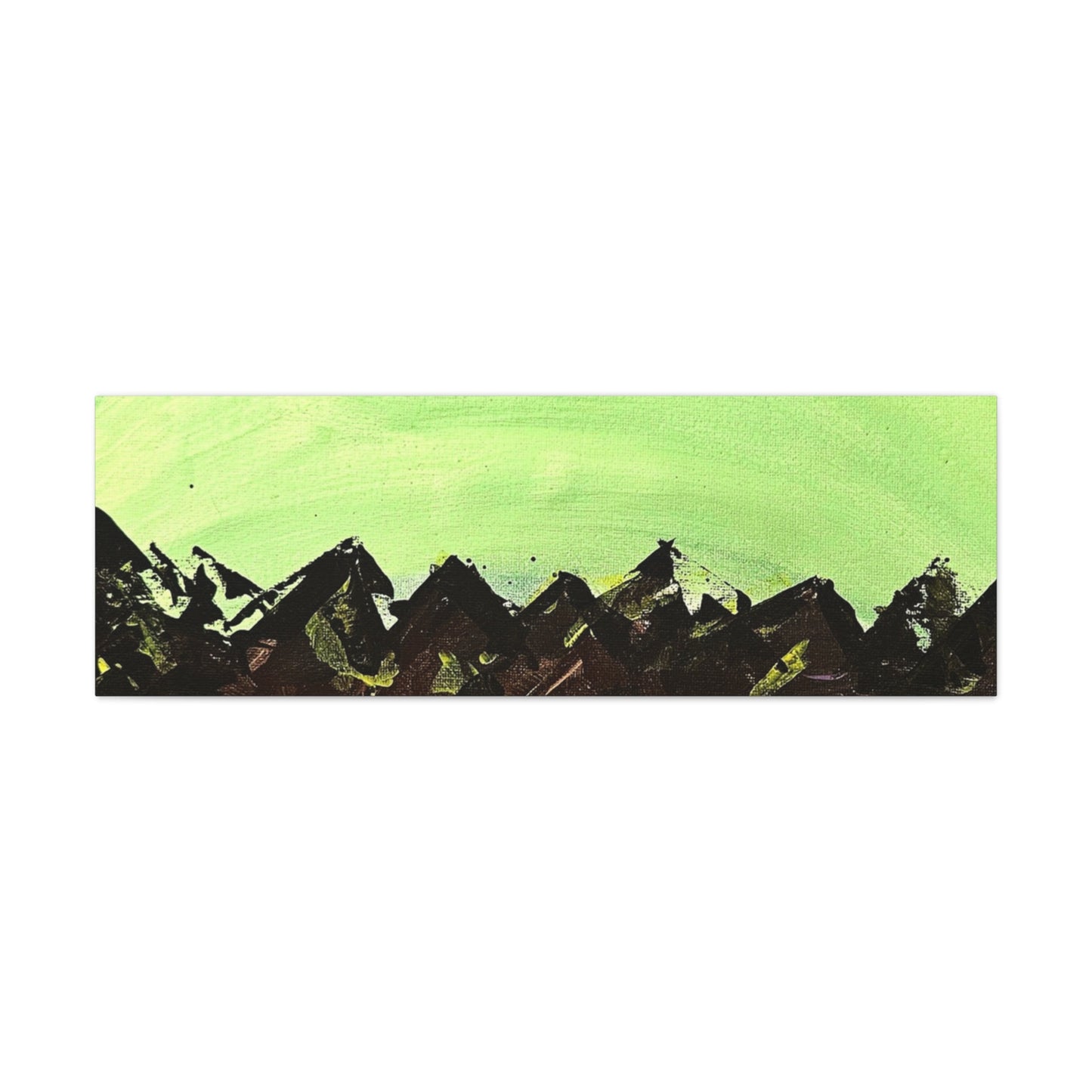 Green Moonrise Canvas Wall Art – Mountain Silhouette Nightscape