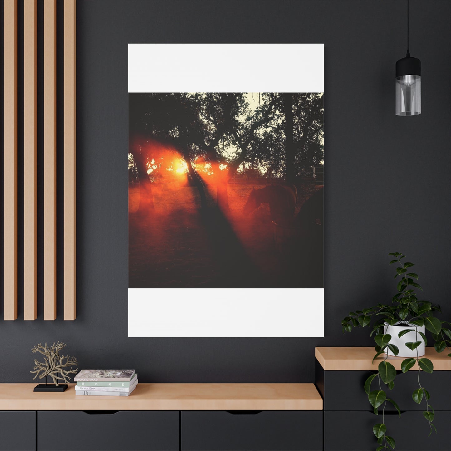Sunset Forest Matte Canvas Wall Art — Dramatic Orange Light Photography