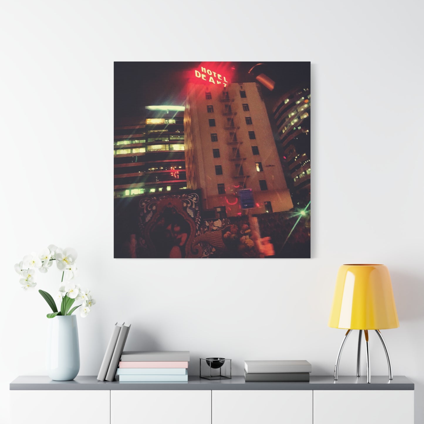 Hotel DeAnza - City Nightscape Canvas Print — Urban Street Art Building Matte Stretched 1.25"