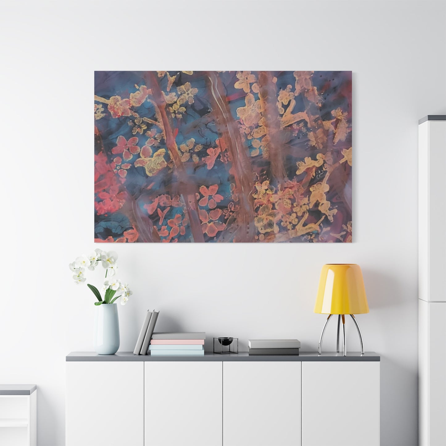 Abstract Floral Canvas Print — Moody Pink & Blue Stretched Wall Art
