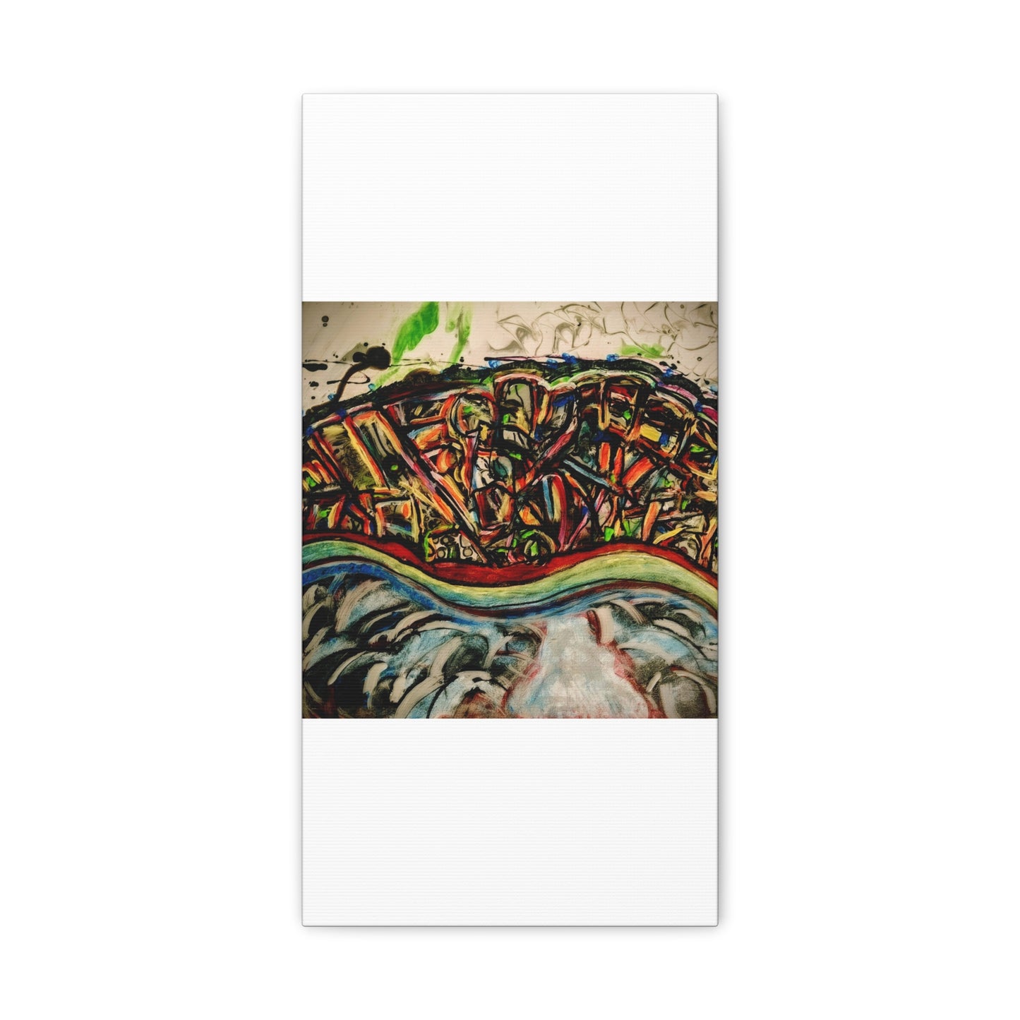 Acrylic_inequalities - Abstract Coastal Cityscape Canvas — Vibrant Ocean Wave Wall Art
