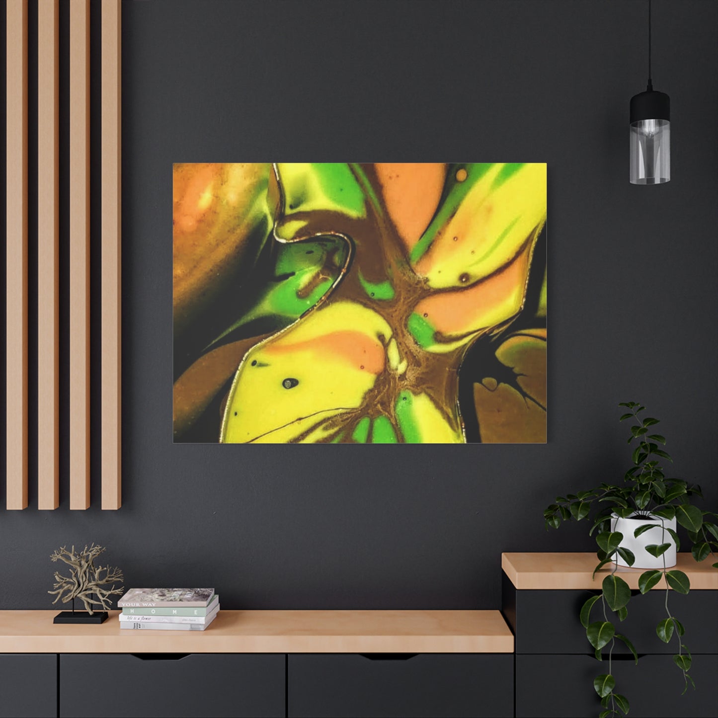 Abstract Green & Gold Fluid Art Matte Canvas Print (Stretched)