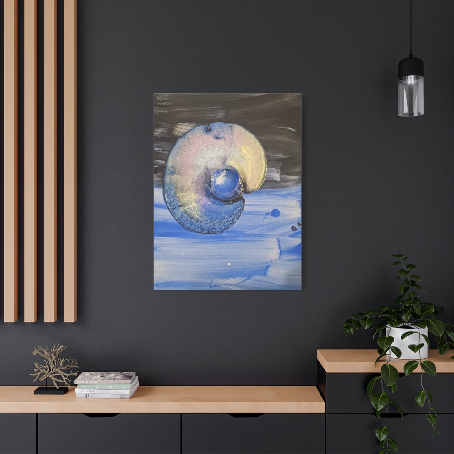 the nautilus - Abstract Blue Spiral Matte Canvas Art - Nautical Coastal Wall Decor